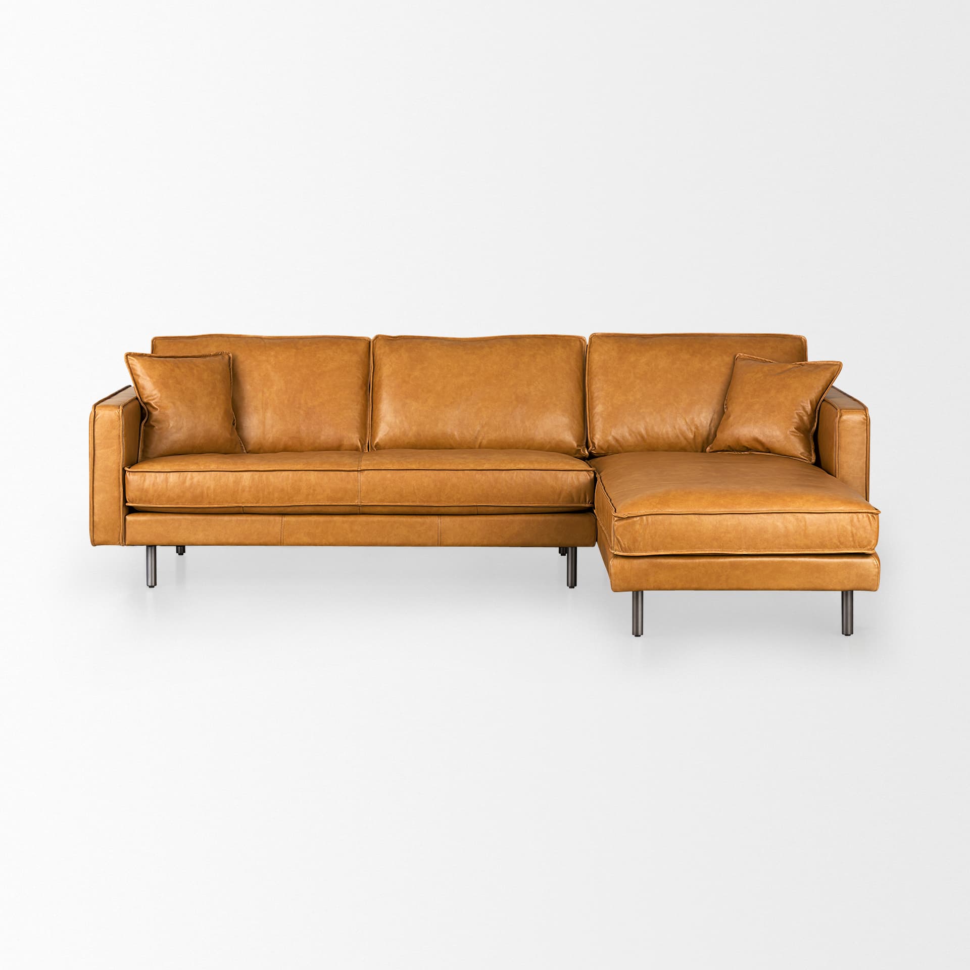 D'Arcy 111"L x 70"D x 33"H Tan Leather Right Chaise Sectional — product photograph