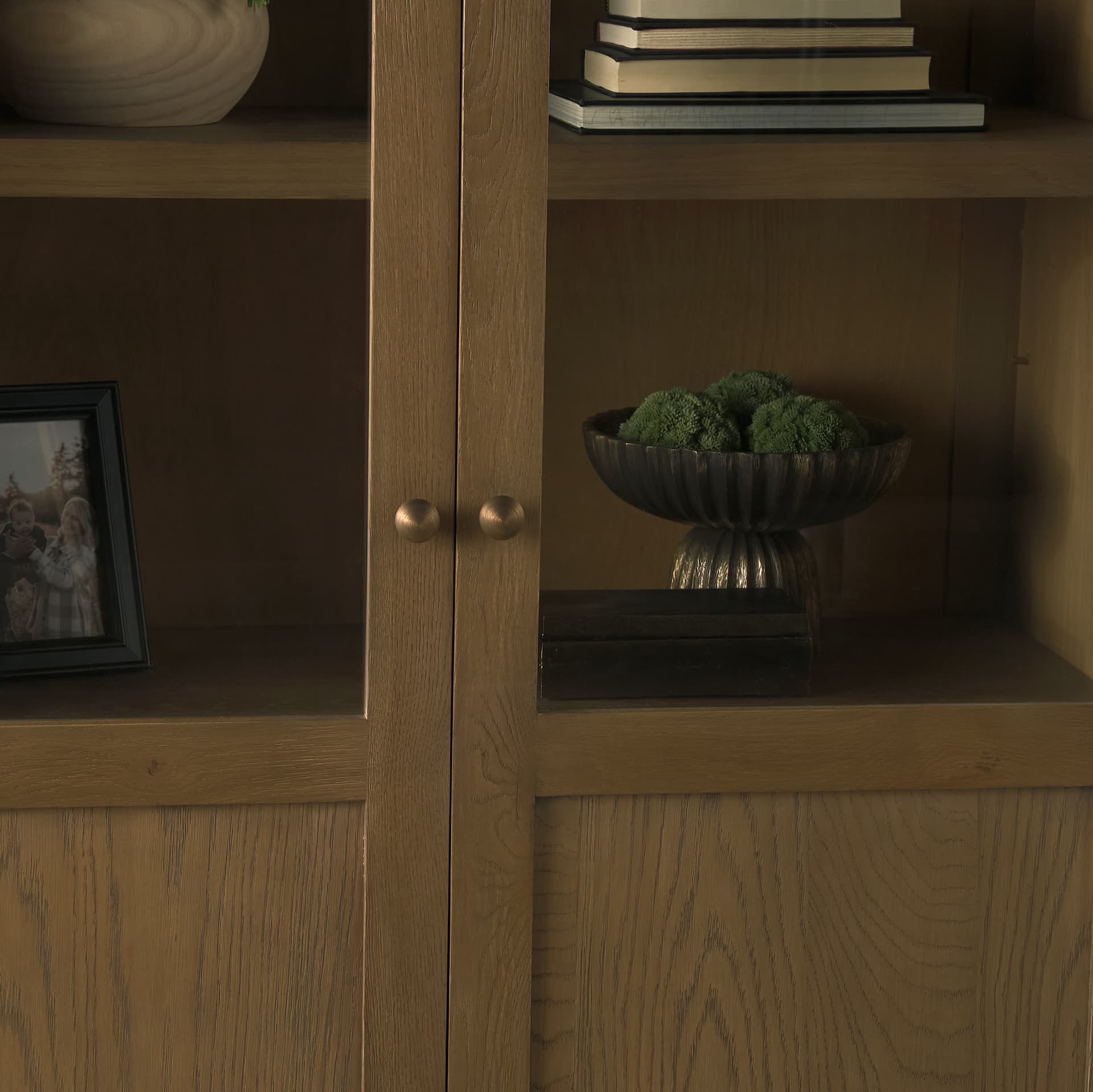 Henry Dark & Light Brown Oak Wood w/ Glass Doors Curio Cabinet — product photograph