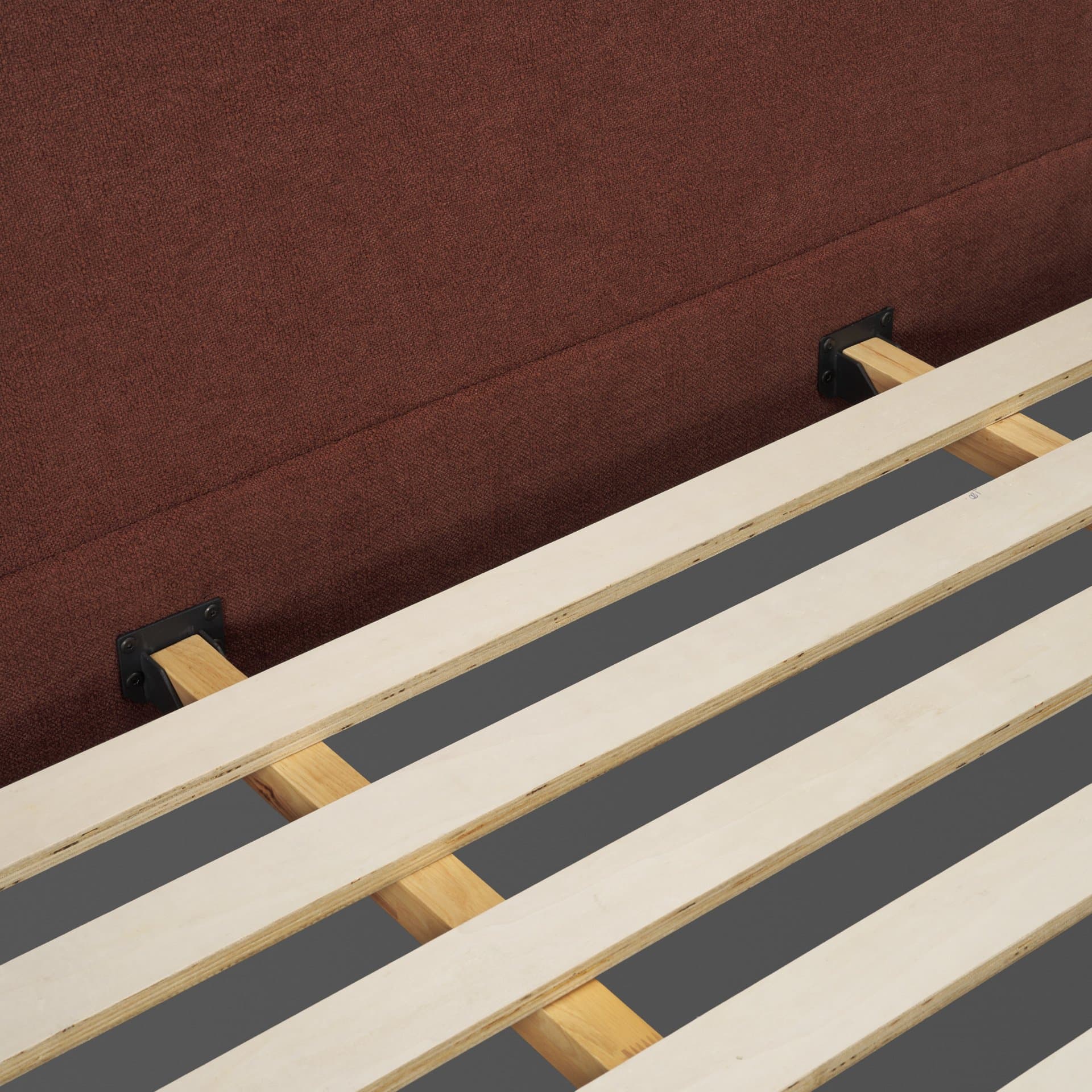 Solene King Upholstered Bedframe w/ Footbed | Curved Headboard | Burgundy Fabric — product photograph