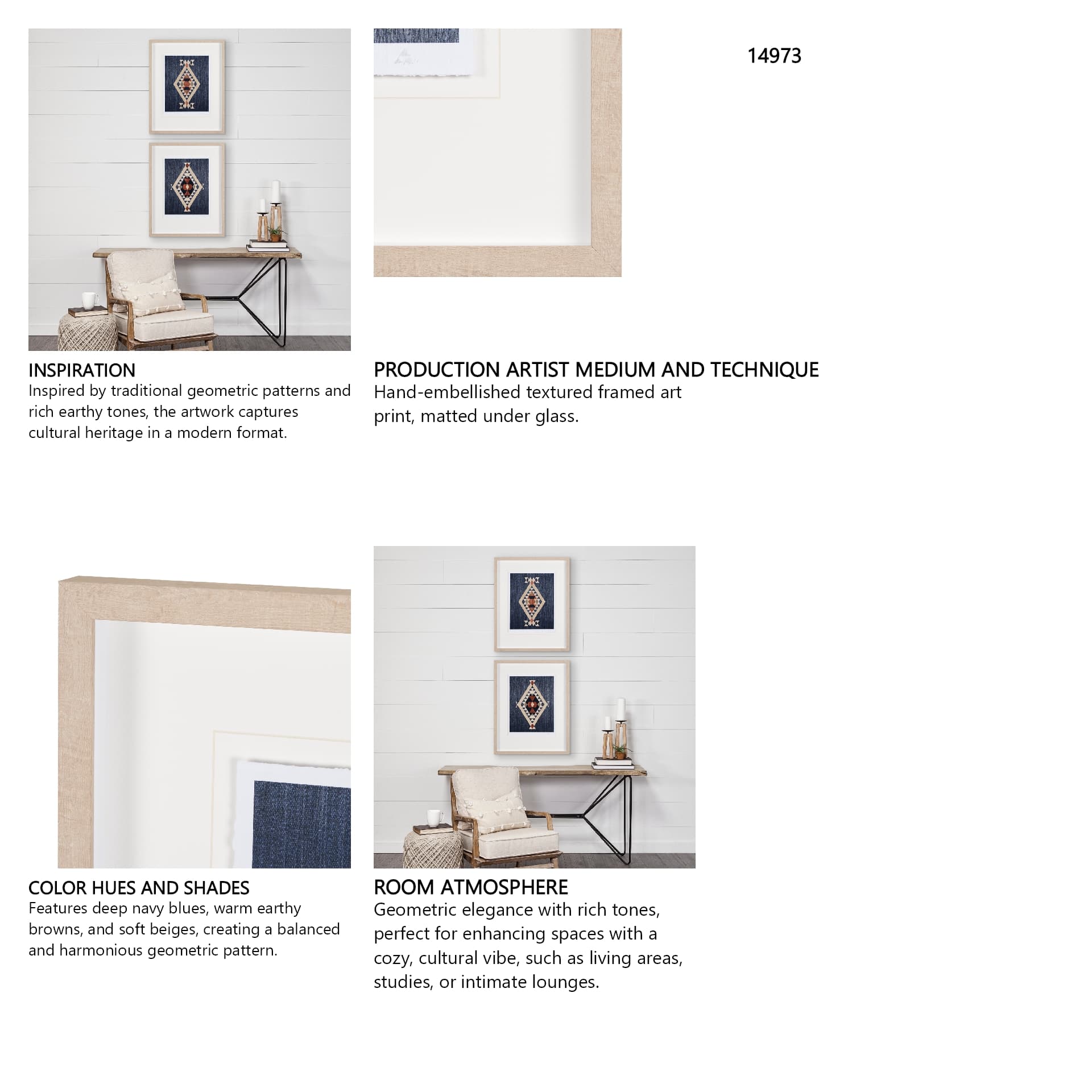 Blue Tapestry I by Mercana Studio a Hand Embelished Textured Framed Art Print Matted under Glass — in a styled room