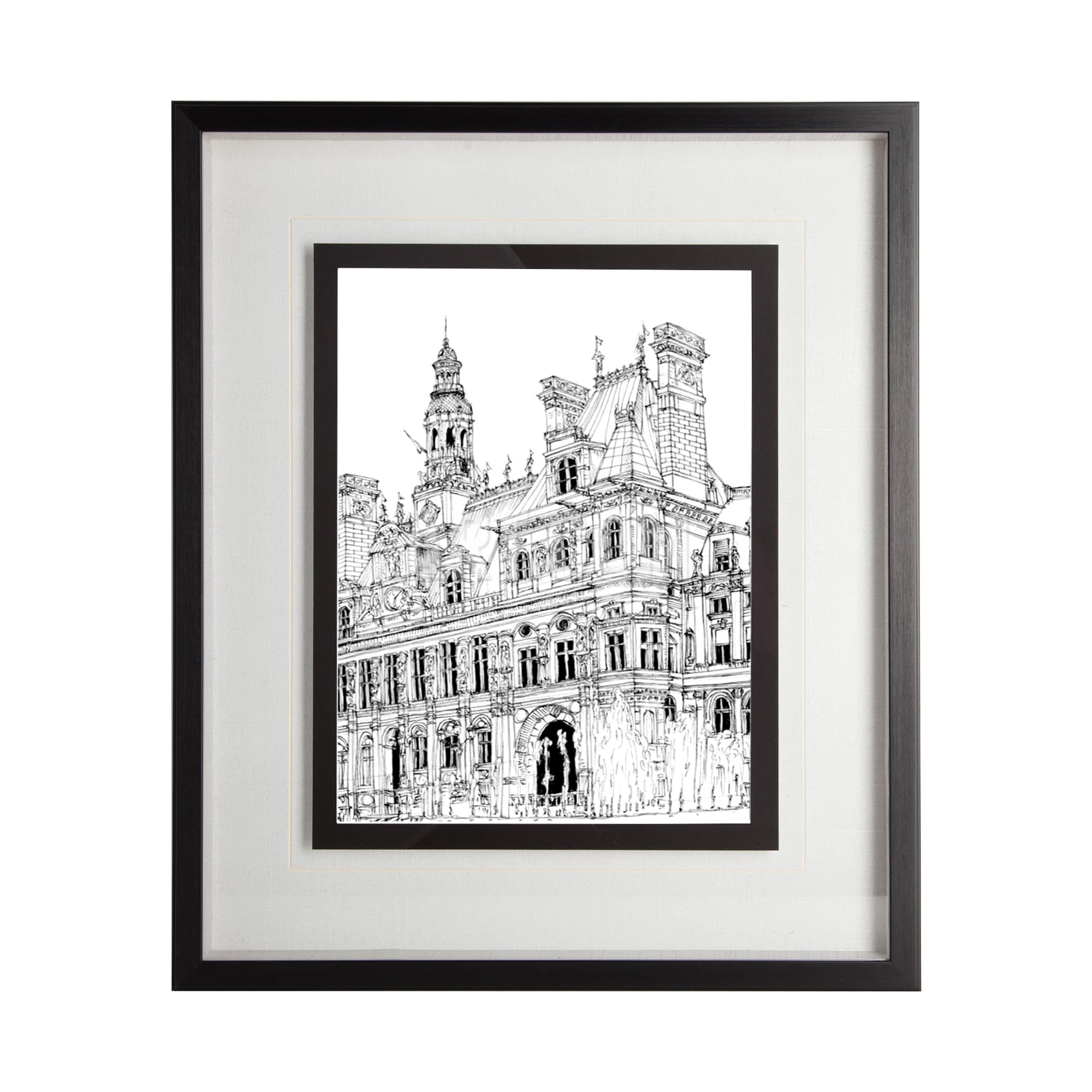 B&W City Scene VIII by Melissa Wang a Hand Embellished Textured Framed Art Print Matted under Glass — product photograph