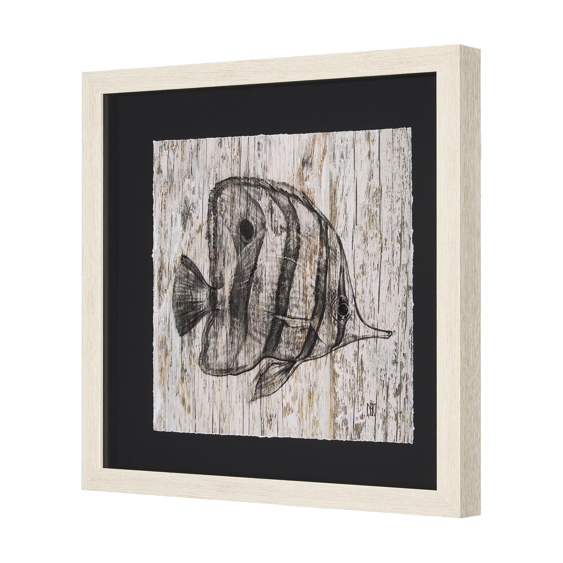 Wood Grain Fish I by Mercana Studio a Hand Embellished Textured Framed Art Print Matted under Glass — product photograph