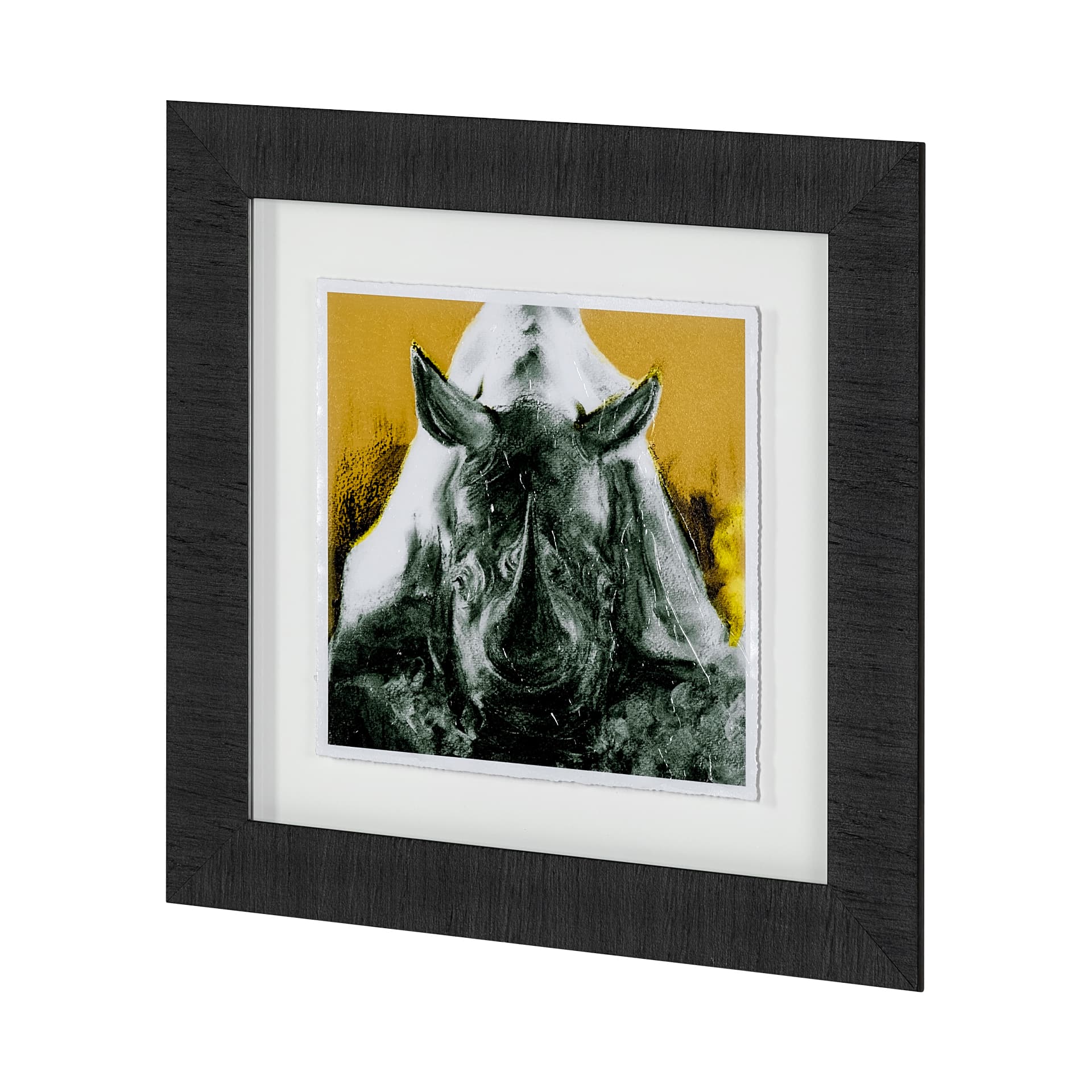 Rhino Yellow by Mercana Studio a Hand Embellished Textured Framed Art Print Matted under Glass — product photograph