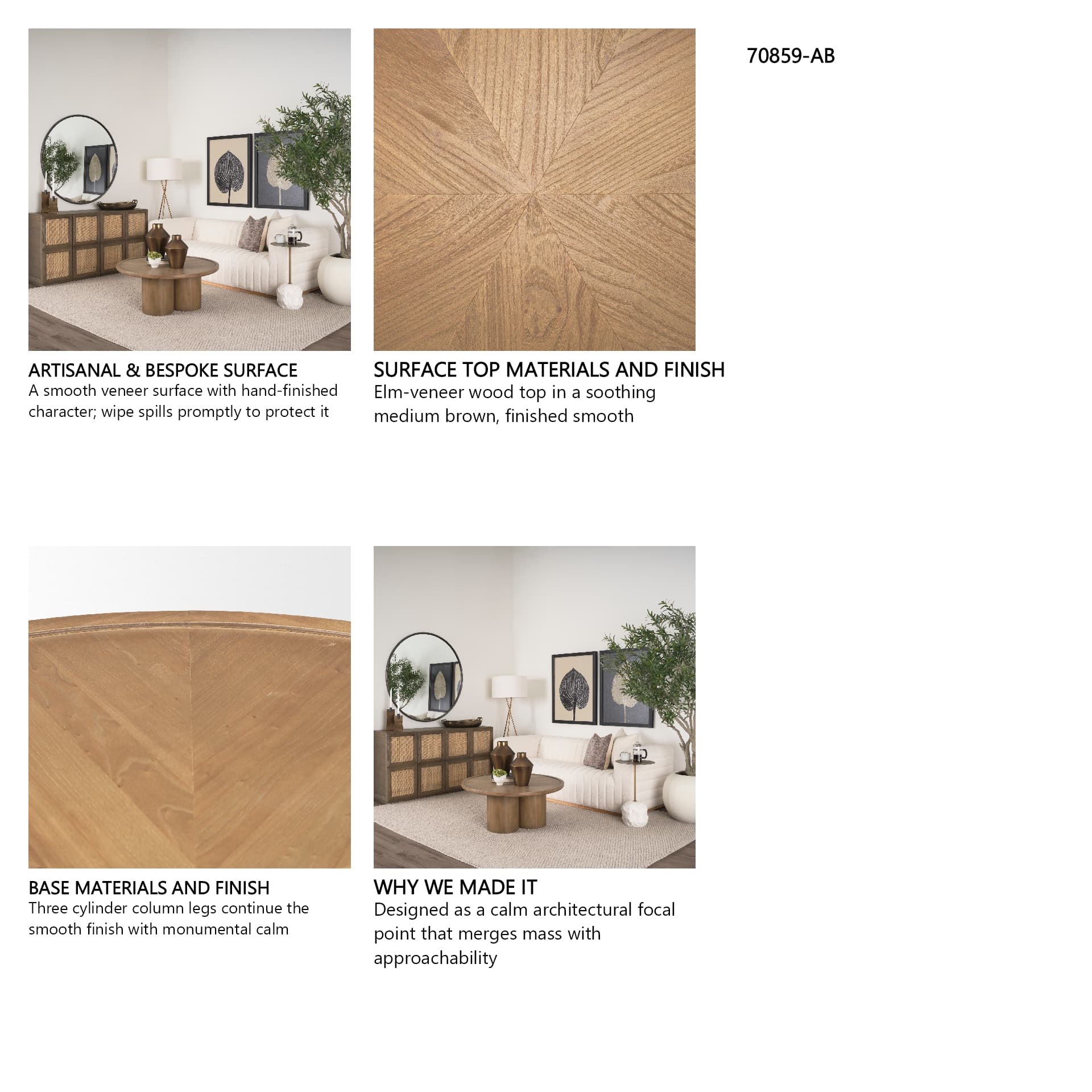 Tavi Medium Brown Round Coffee Table — in a styled room