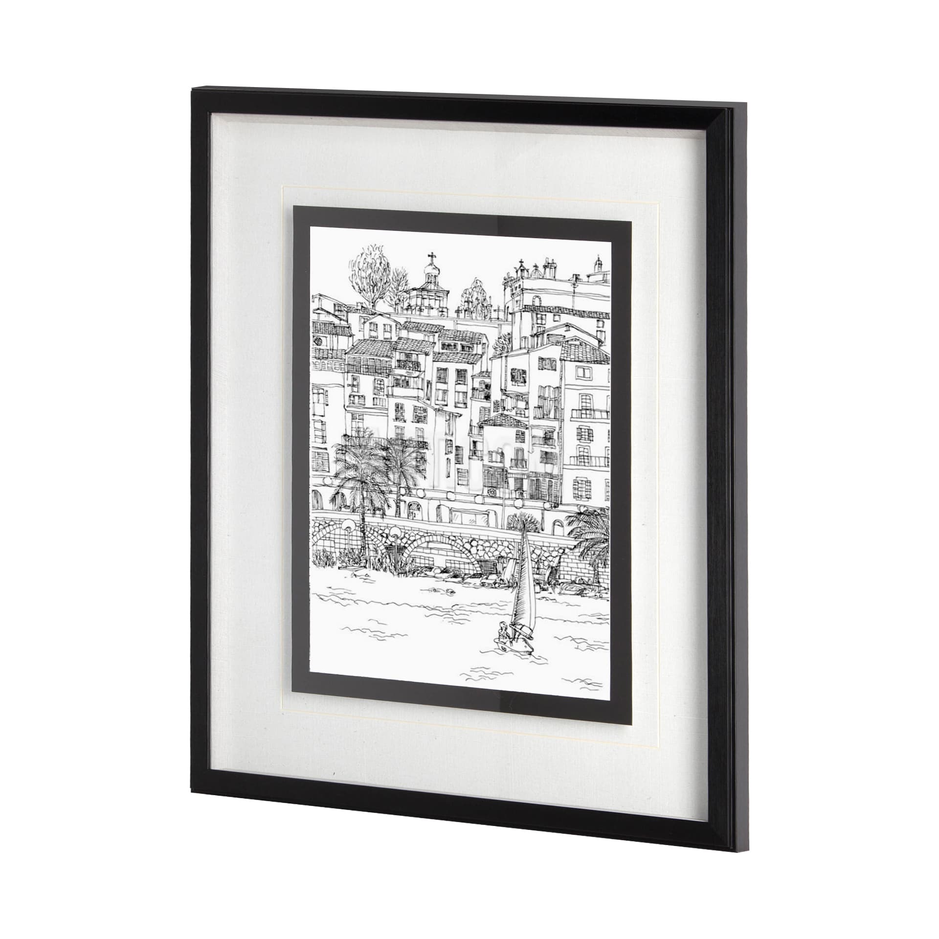 B&W City Scene V by Melissa Wang a Hand Embellished Textured Framed Art Print Matted under Glass — product photograph