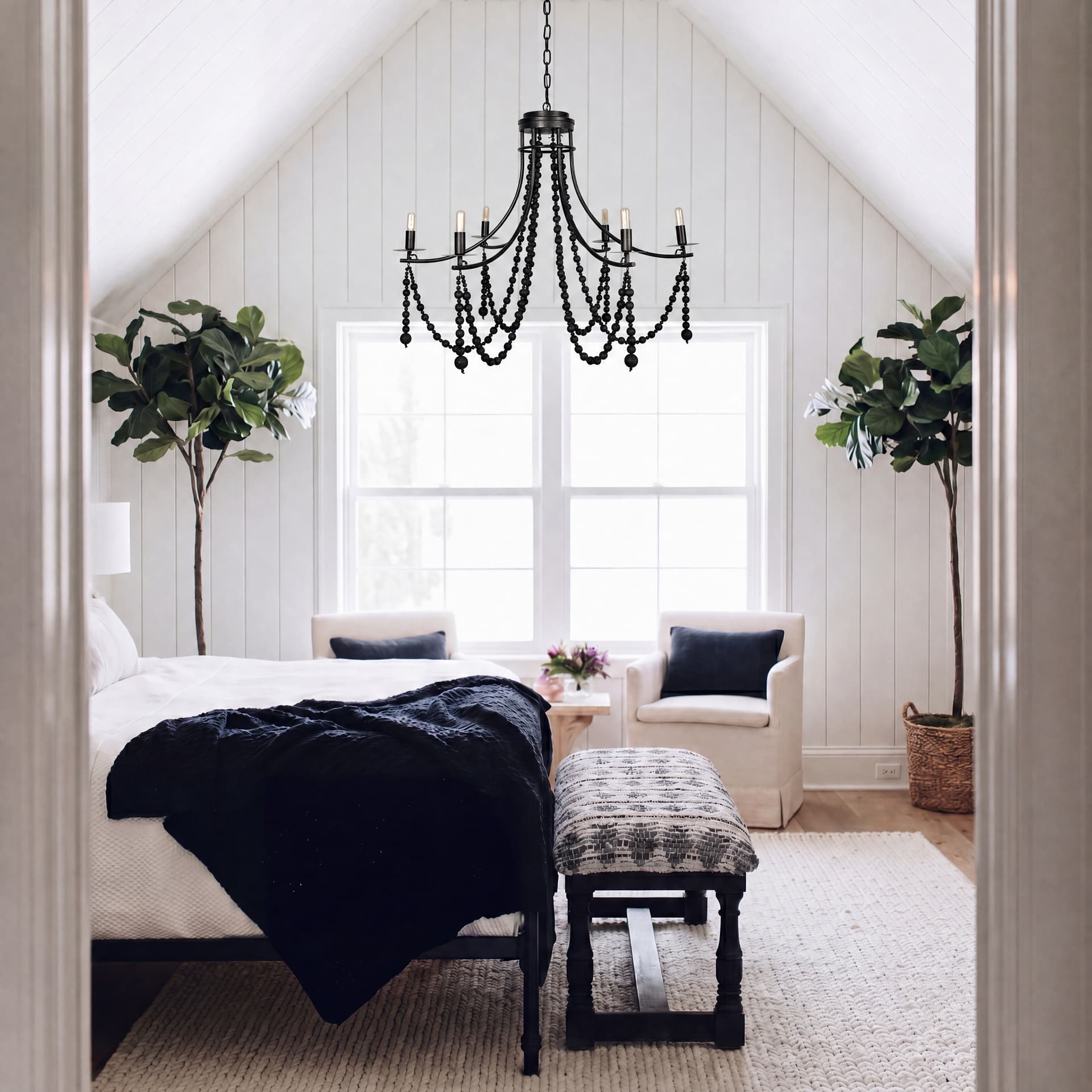 Selma Black Wood Bead and Metal Chandelier — product photograph