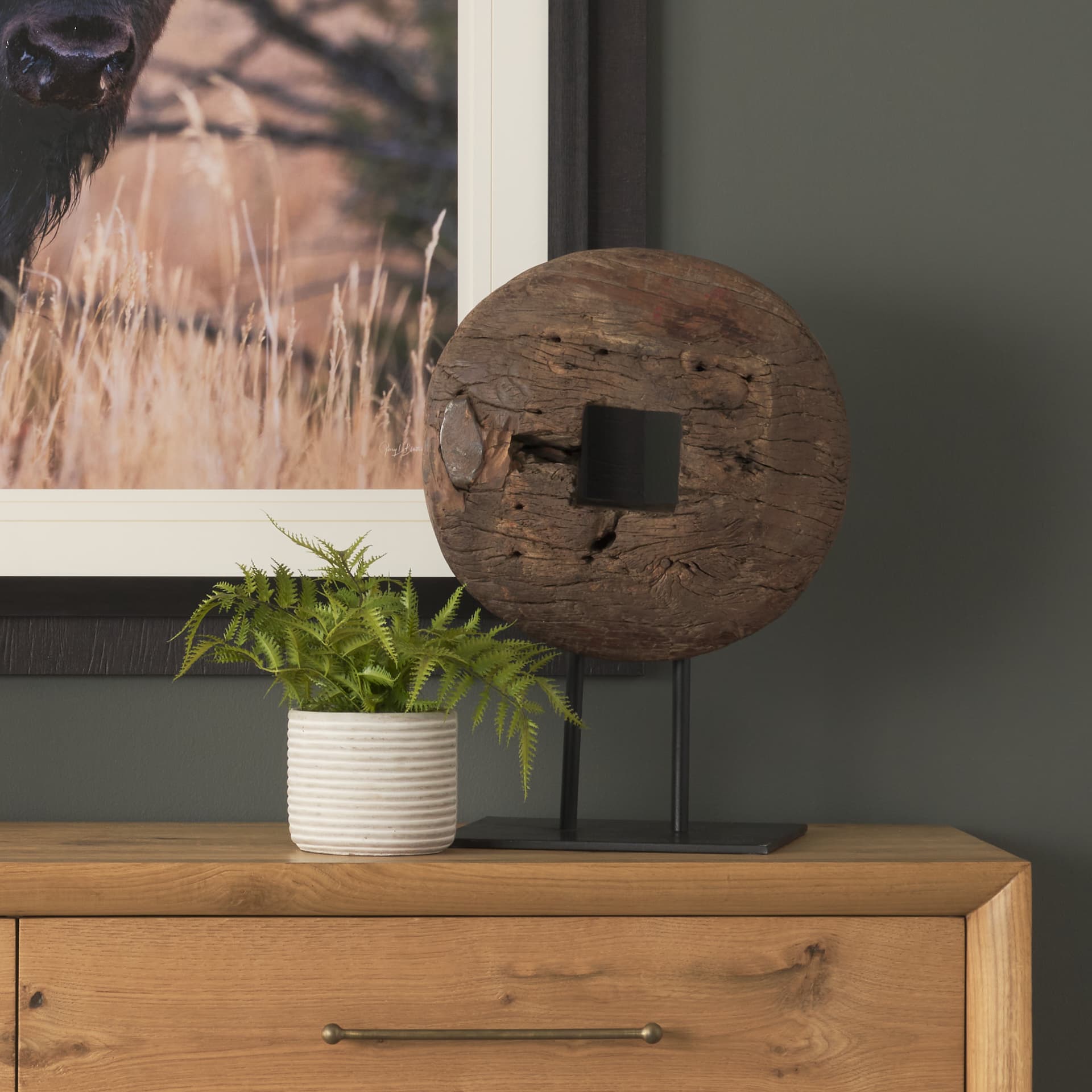 Incana 20L x 4W Natural Brown Reclaimed Wood Wheel Object — product photograph