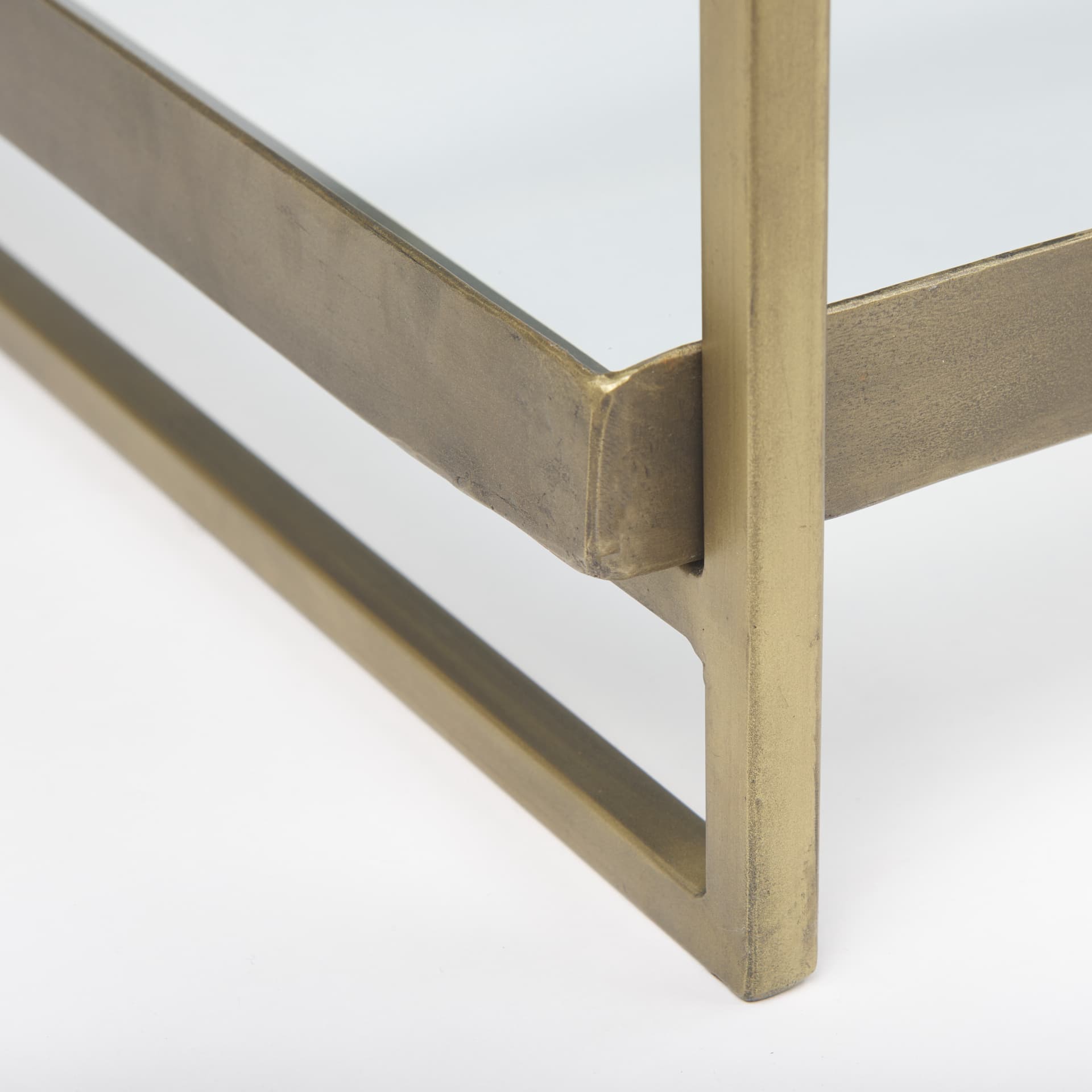 Trey 56.0L x 32.0W x 17.0H Gold Metal W/Glass Coffee table — product photograph