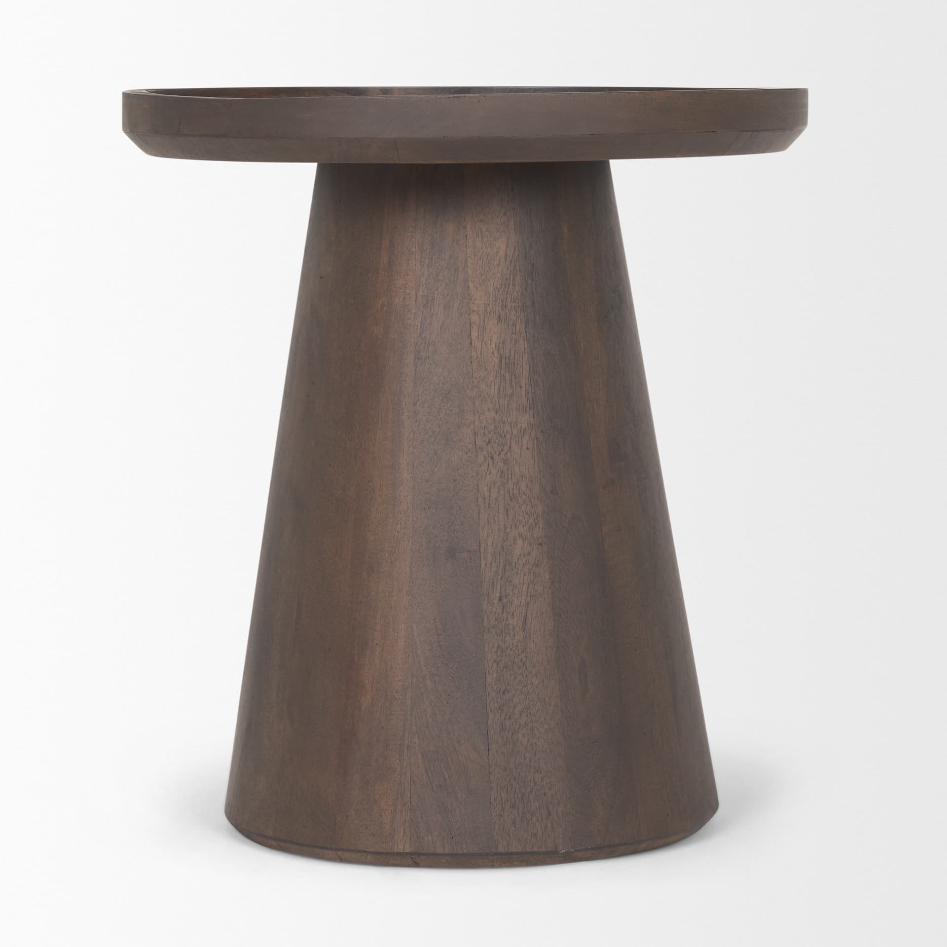 Takoda Dark Brown Wood Tapered Drum Accent Table — product photograph