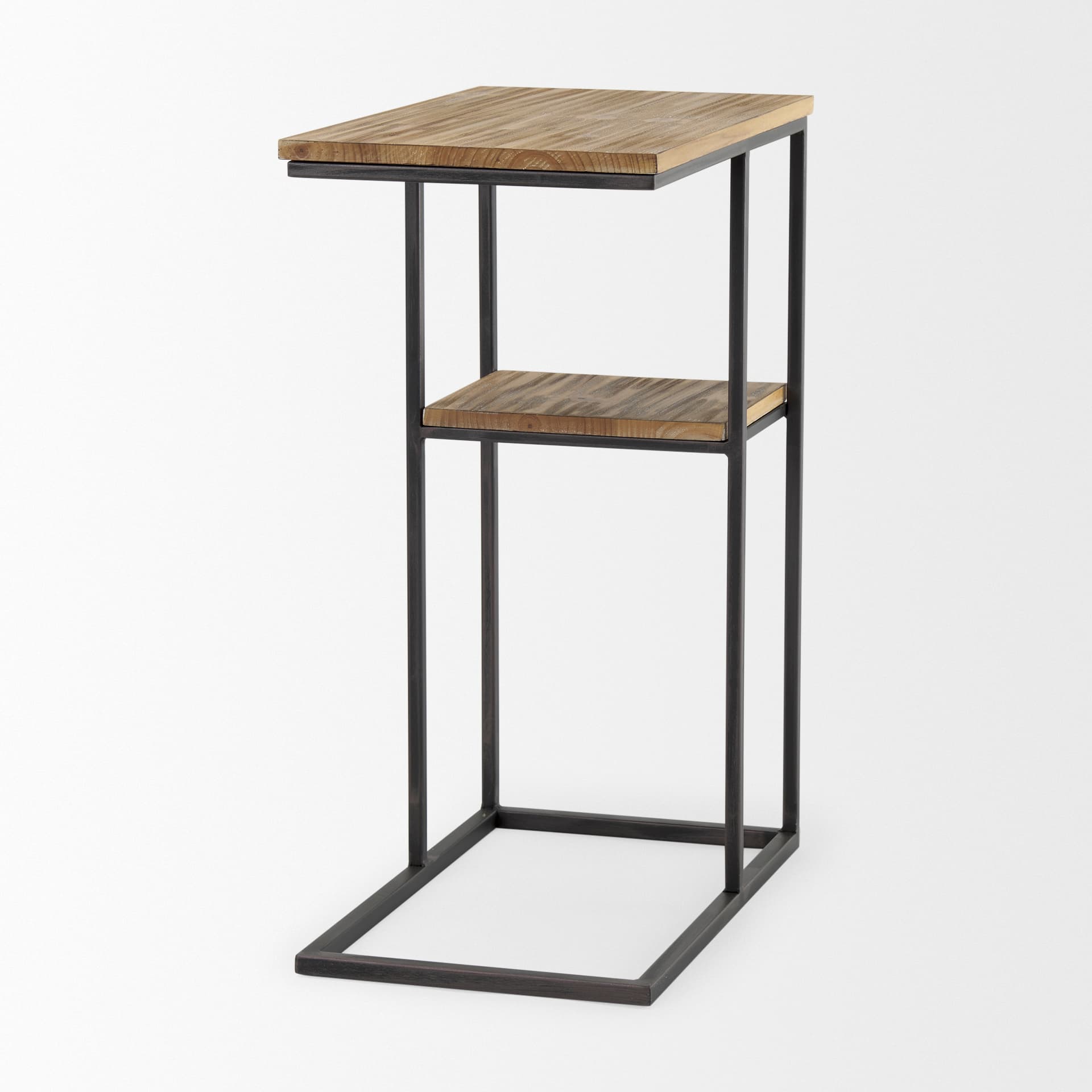 Ronin 25"H Rectangle 2-Tier Wood w/ Black Metal Accent Table — product photograph