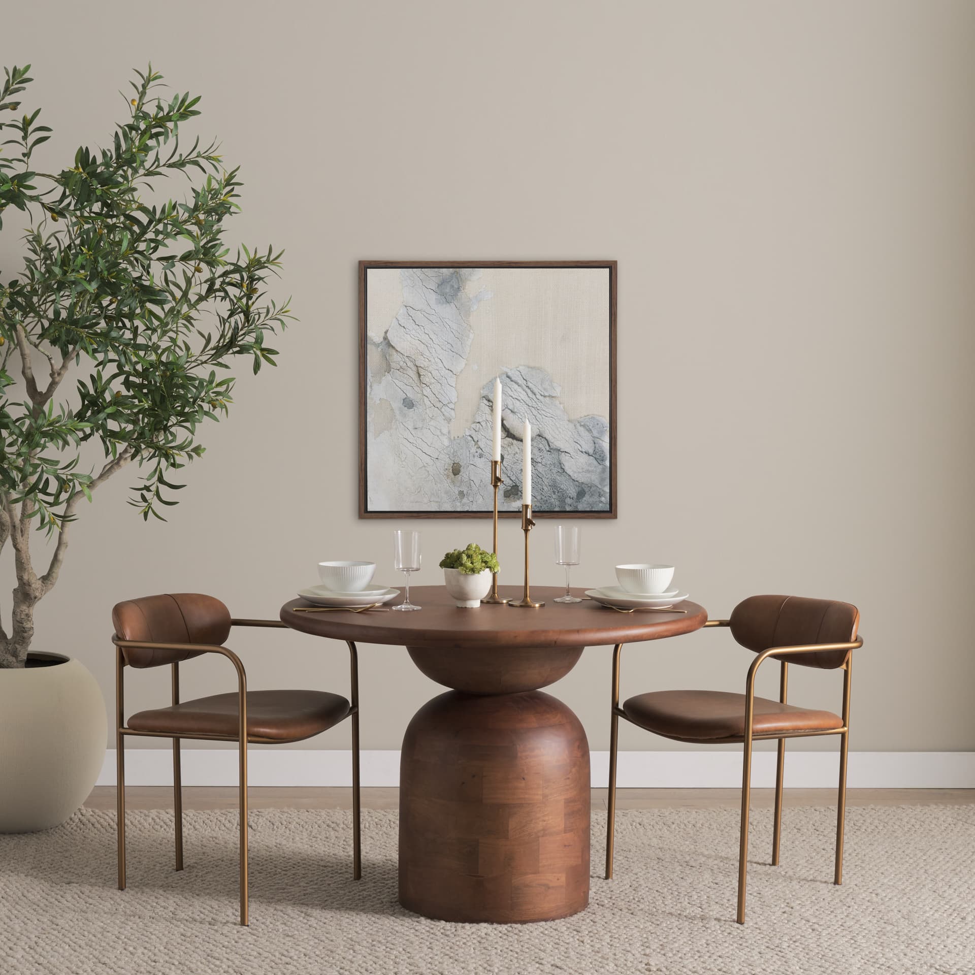 Parker Curved Back Dining Arm Chair | Brown Leather w/ Gold Metal — product photograph