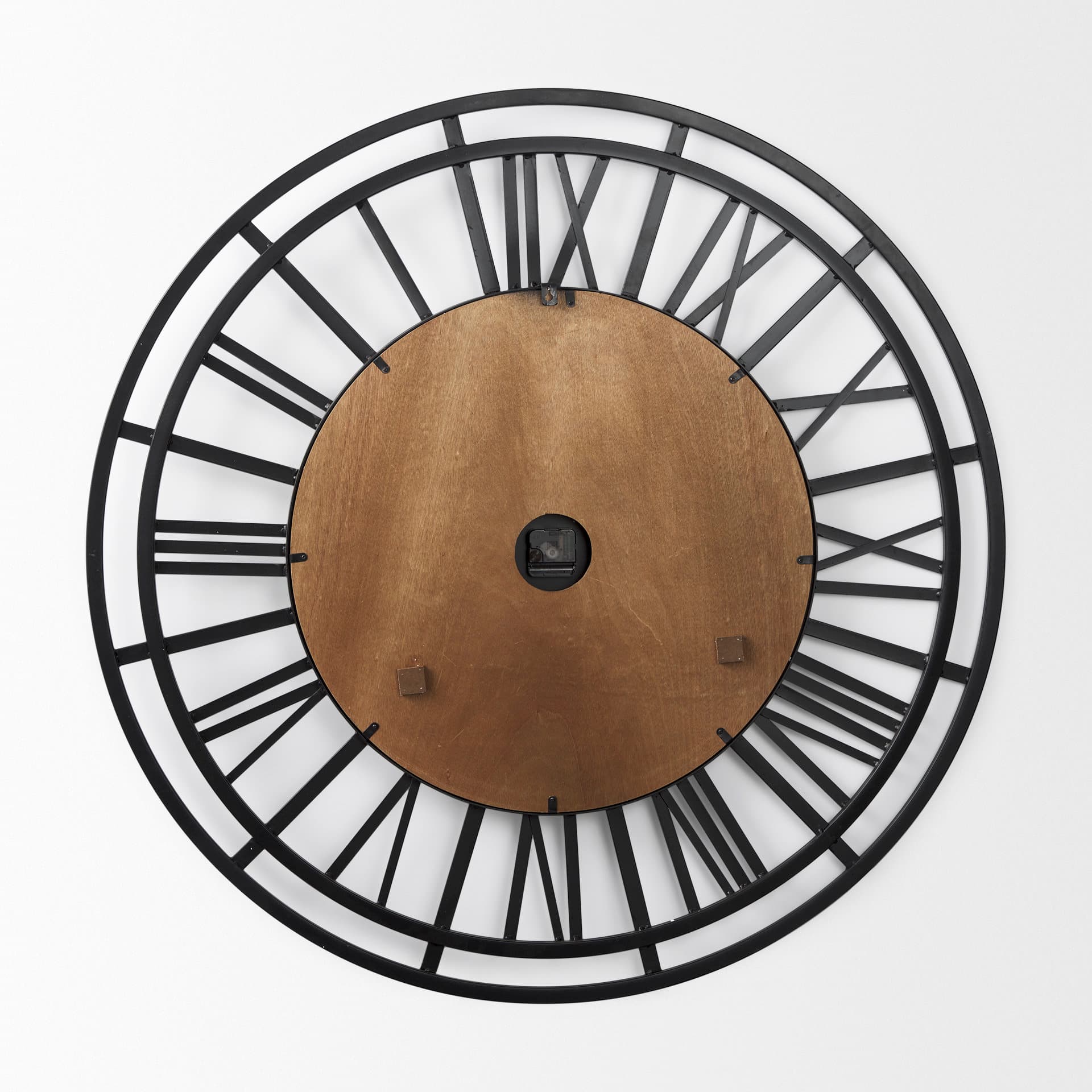 Lewiston 42.1L x 2.6W x 42.1H Black Iron W/Wood Round Wall Clock — product photograph