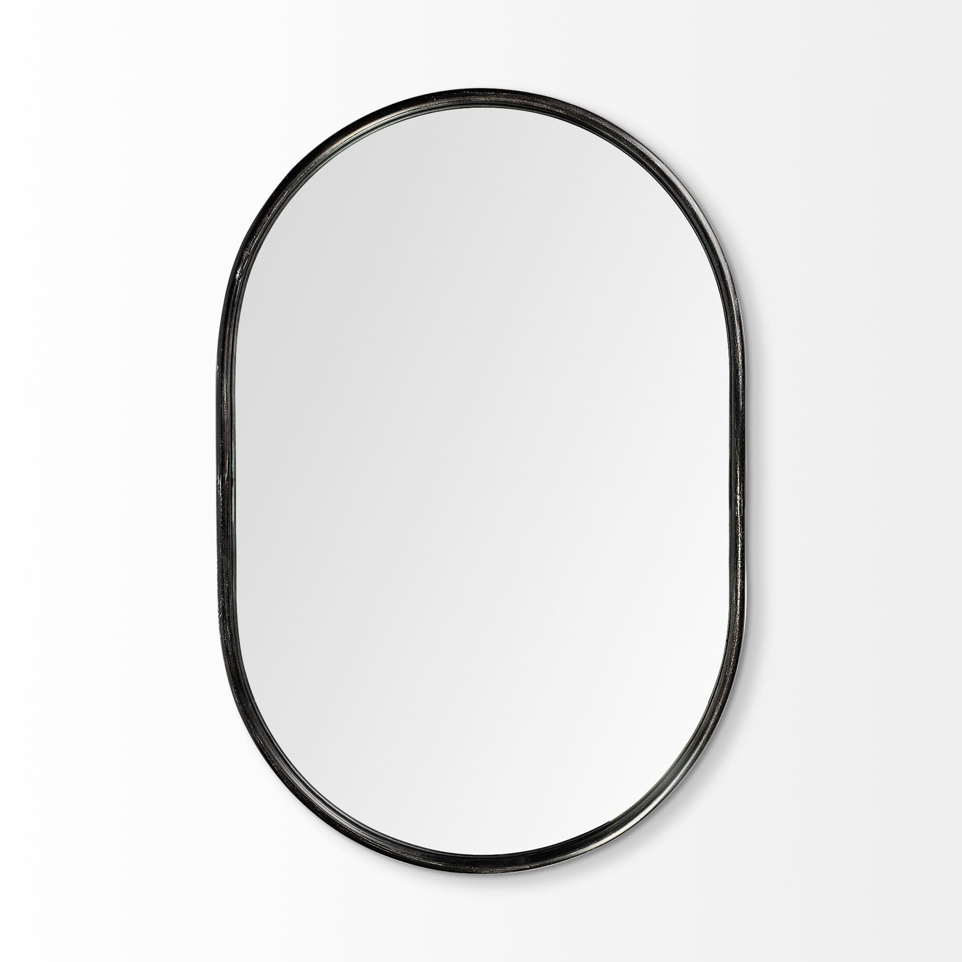 Sylvia II 24"x35" Oval Black Metal Frame Mirror — product photograph