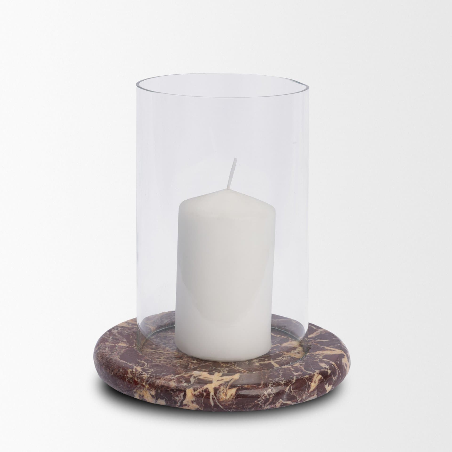 Bordo Red Marble w/ Glass Hurricane Candle Holder — product photograph