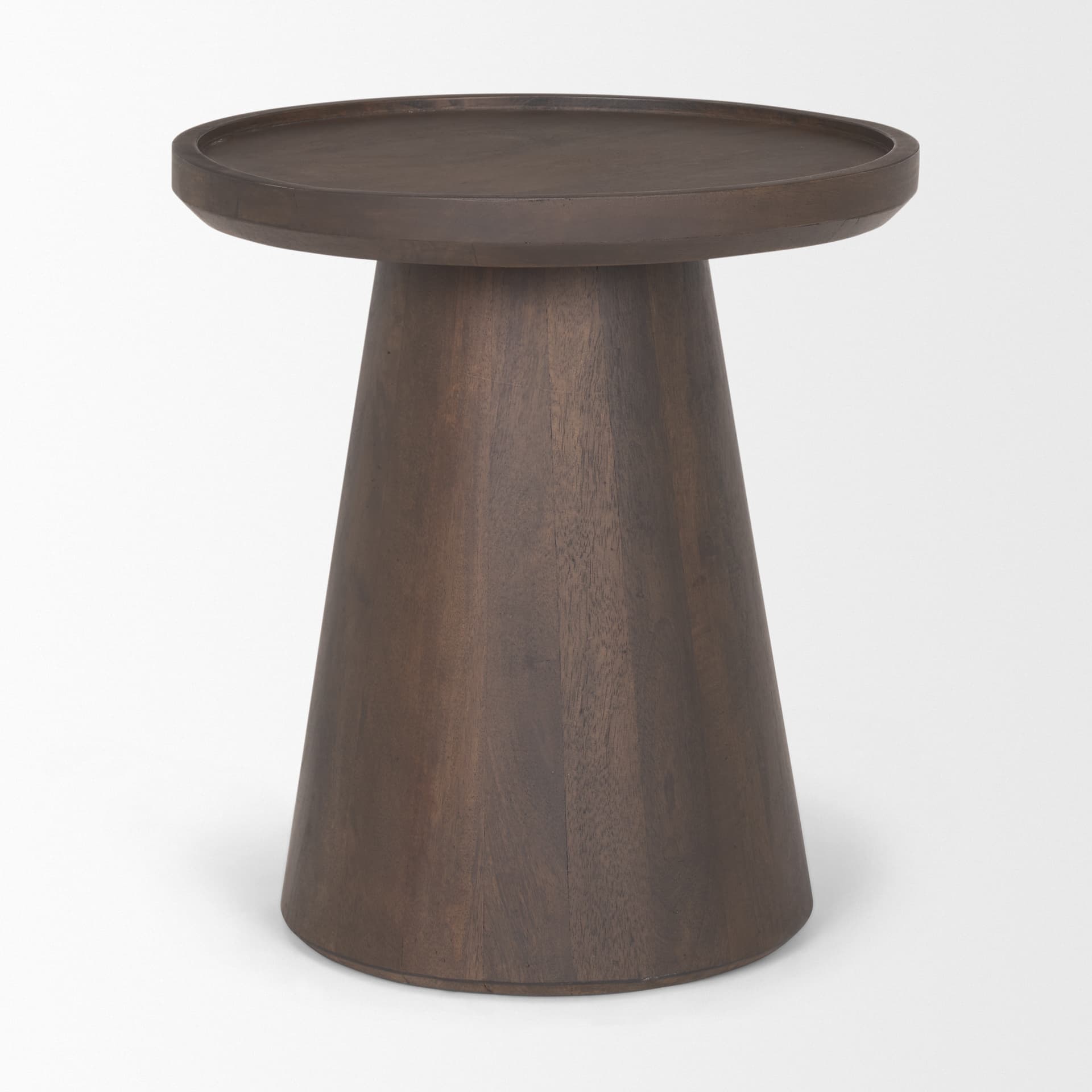 Takoda Dark Brown Wood Tapered Drum Accent Table — product photograph