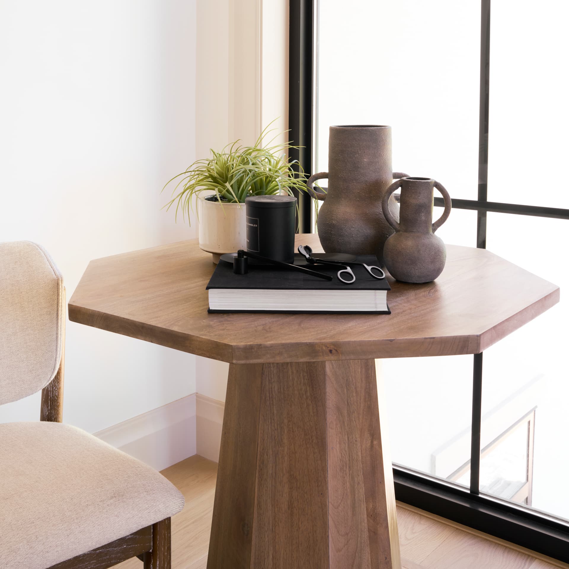 Armani 10.4H Brown-Gray Double Ear Ceramic Vase — in a styled room