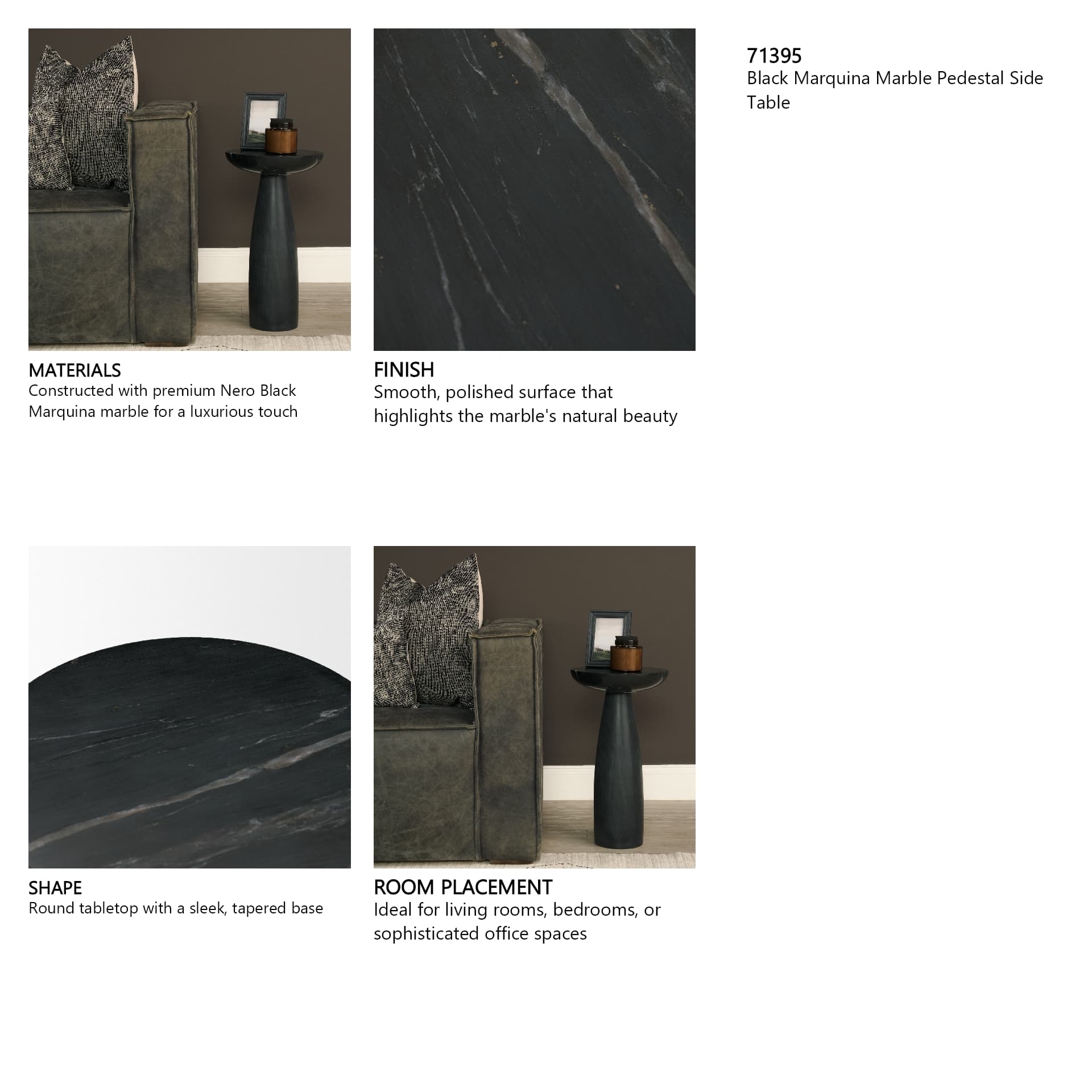 Bellancia Nero Black Marquina Marble Pedestal Side Table — in a styled room