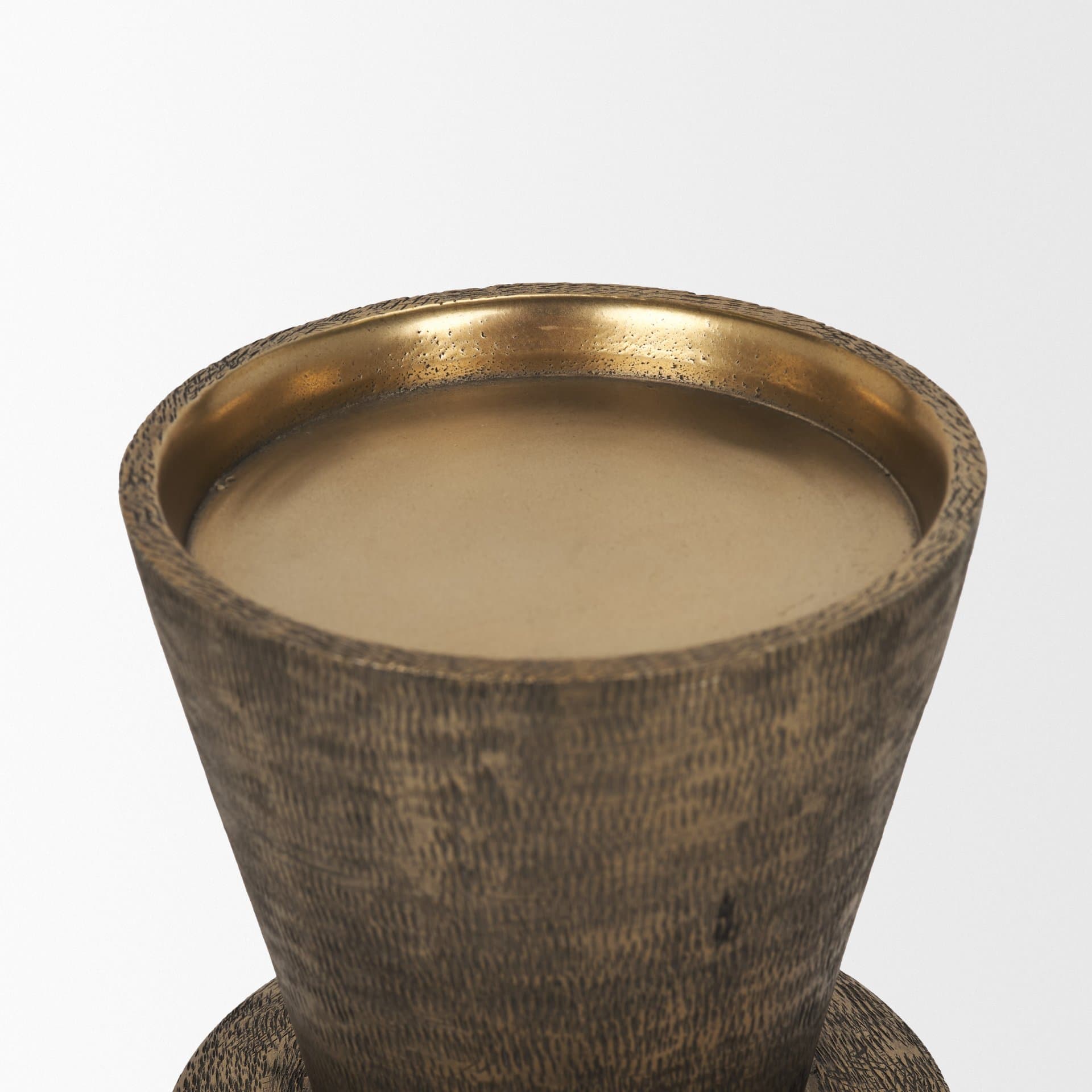 Odilia Large Textured Antiqued Gold Metal Geometric Pillar Candle Holder — product photograph
