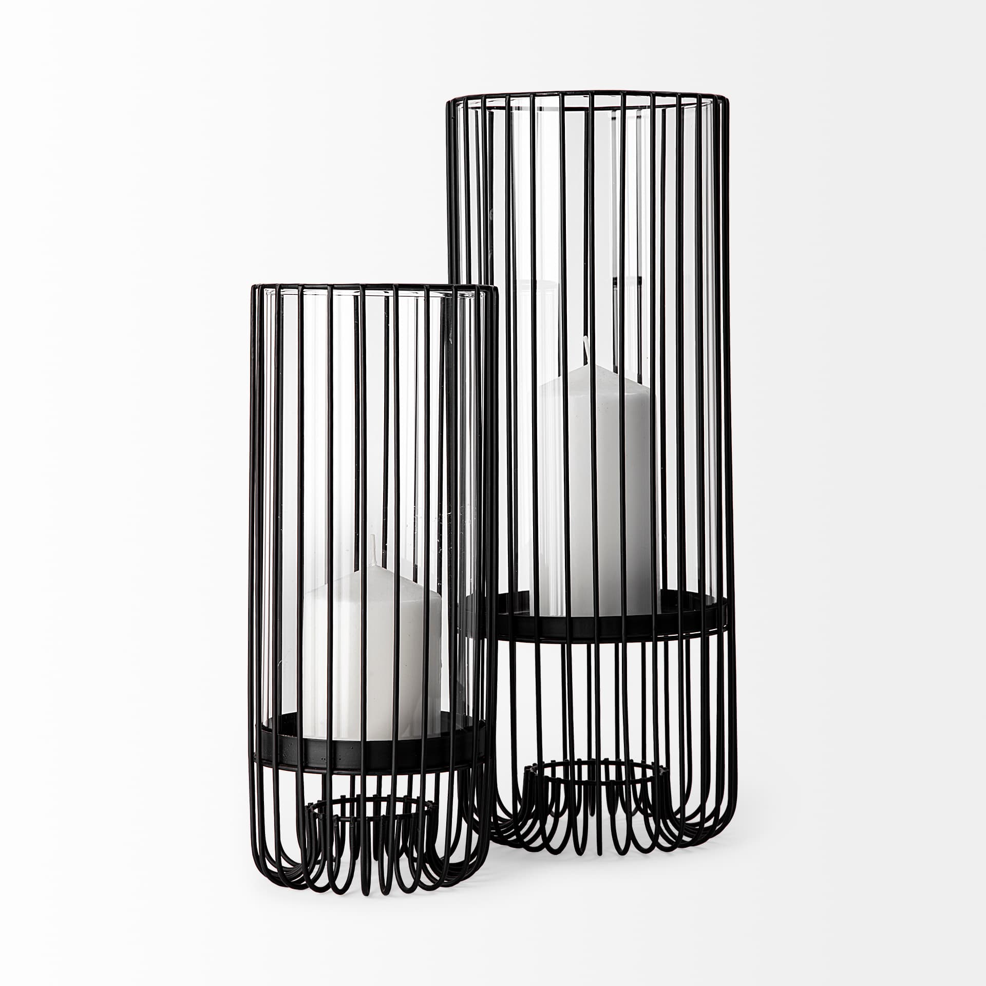 Velo II Large Black Metal Cylindrical Table Candle Holder — product photograph