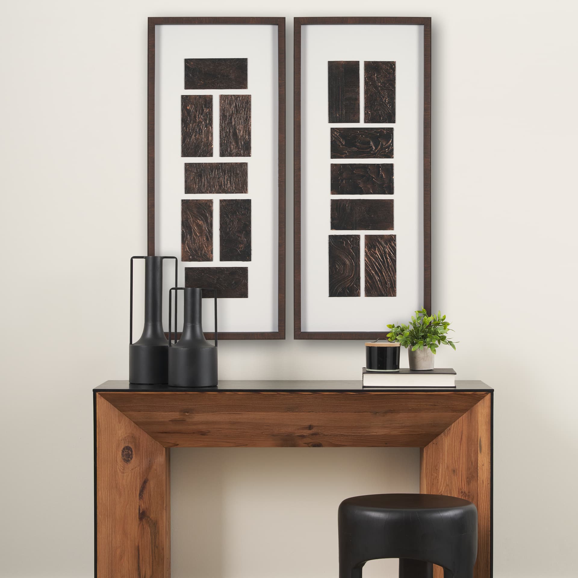 Grouped Bricks (Set of 2) by Studio M a handmade Original Framed Artwork under Glass — in a styled room