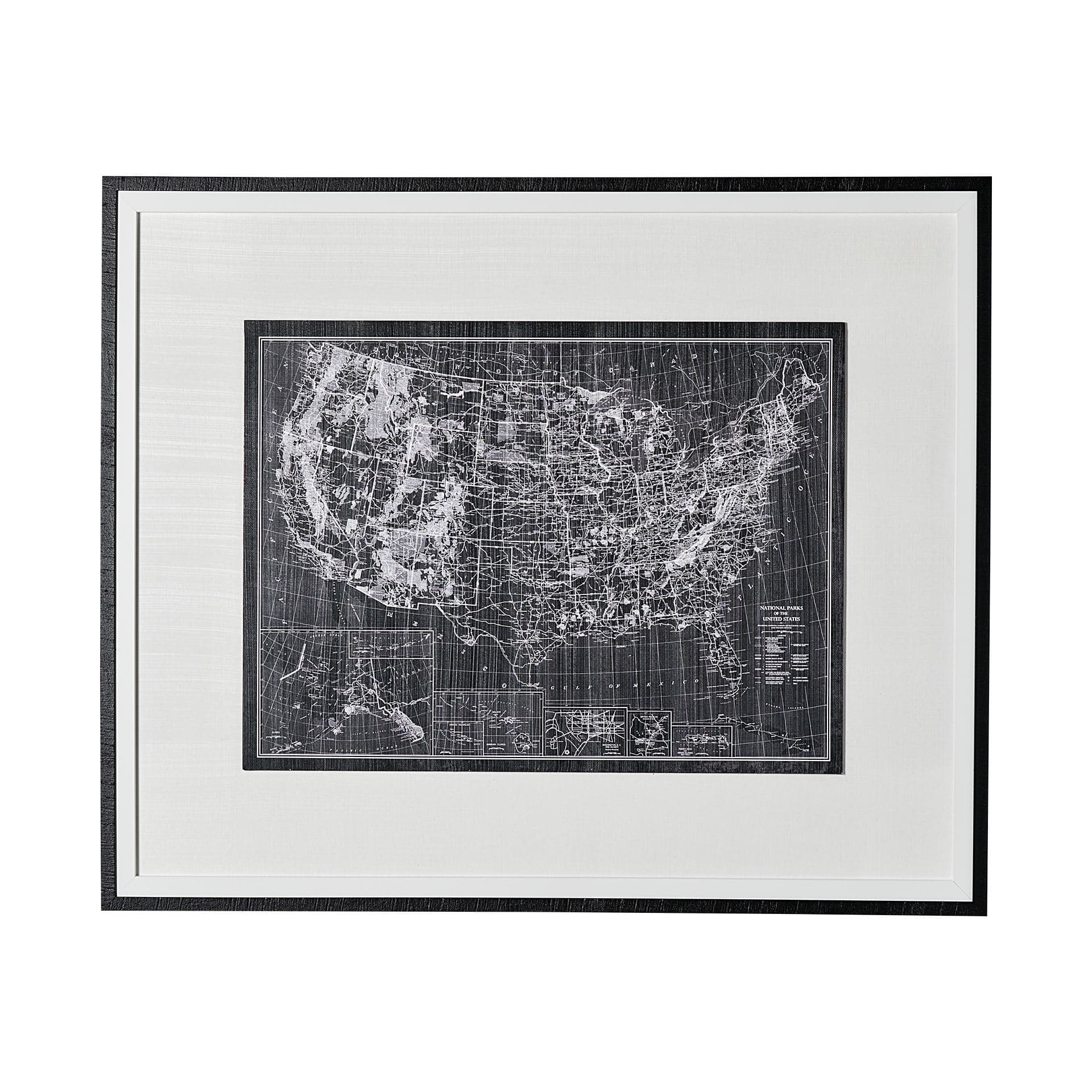 Explorer-USA Map-Noir by Vintage Collection a Hand Embellished Textured Framed Art Print — product photograph