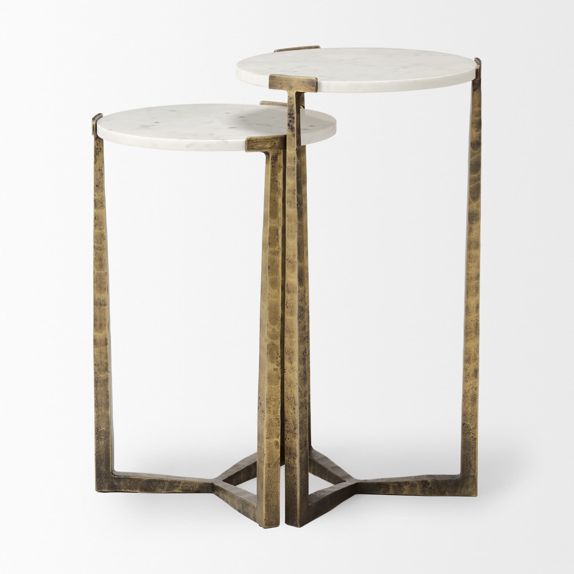 Atticus Marble and Antiqued Gold Metal Nesting Accent Tables (Set of 2) — product photograph