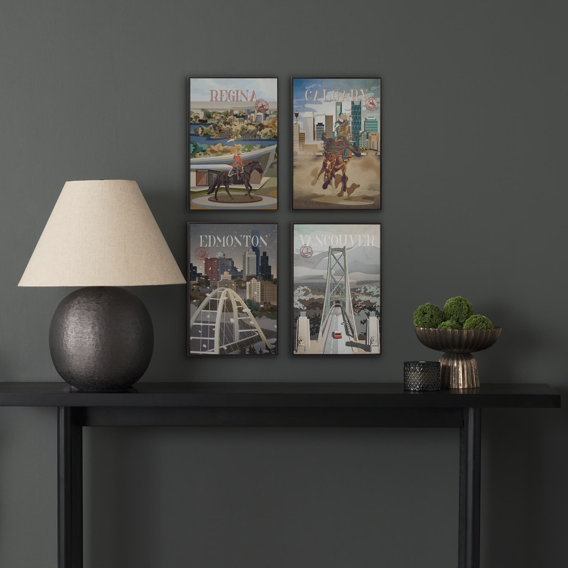 Edmonton Go Canada (SM) by Mercana Studio a Hand Embellished Decograph Framed Art Print — in a styled room