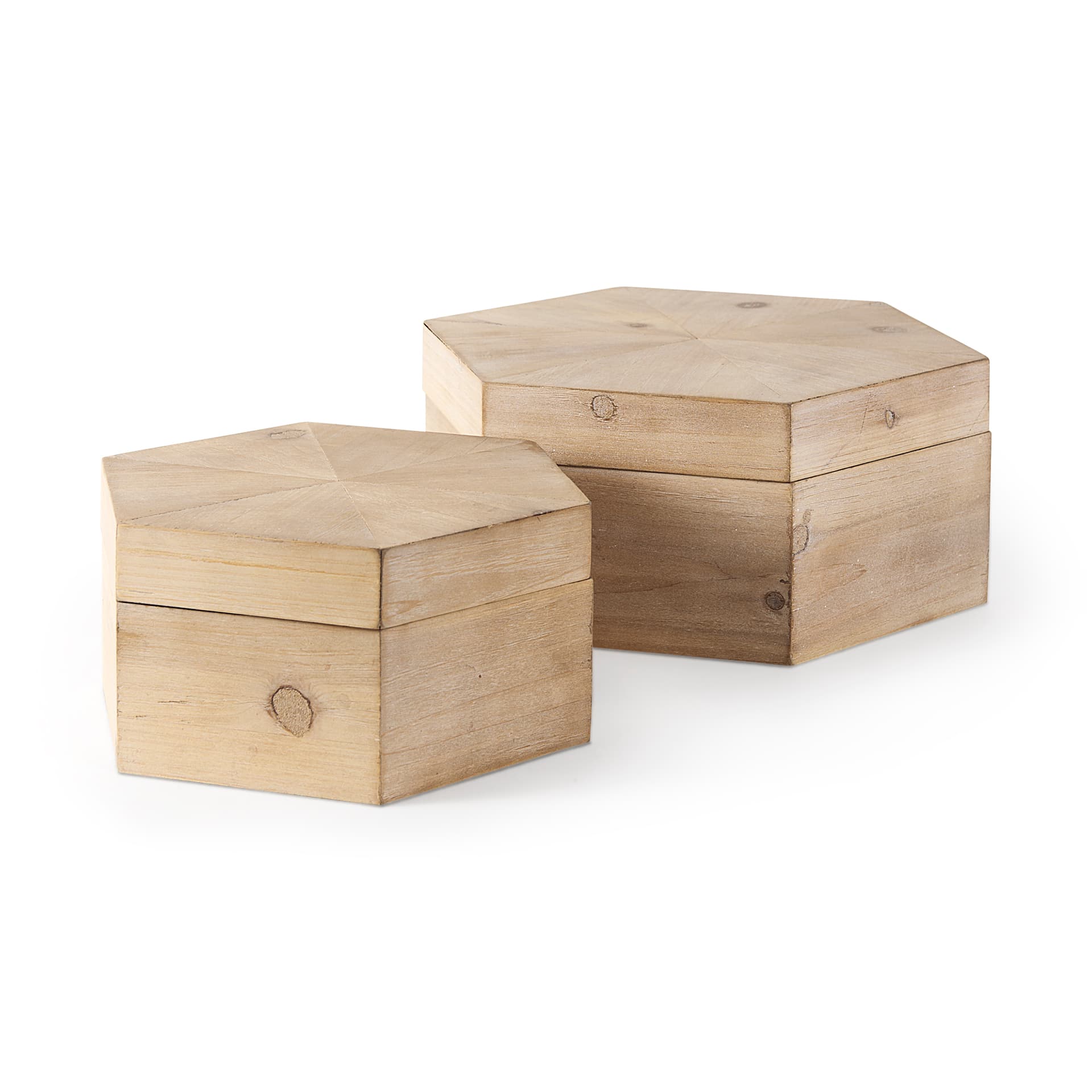 Elyse (Set of 2) 14L x 12W Brown Wooden Hexagonal Boxes — product photograph