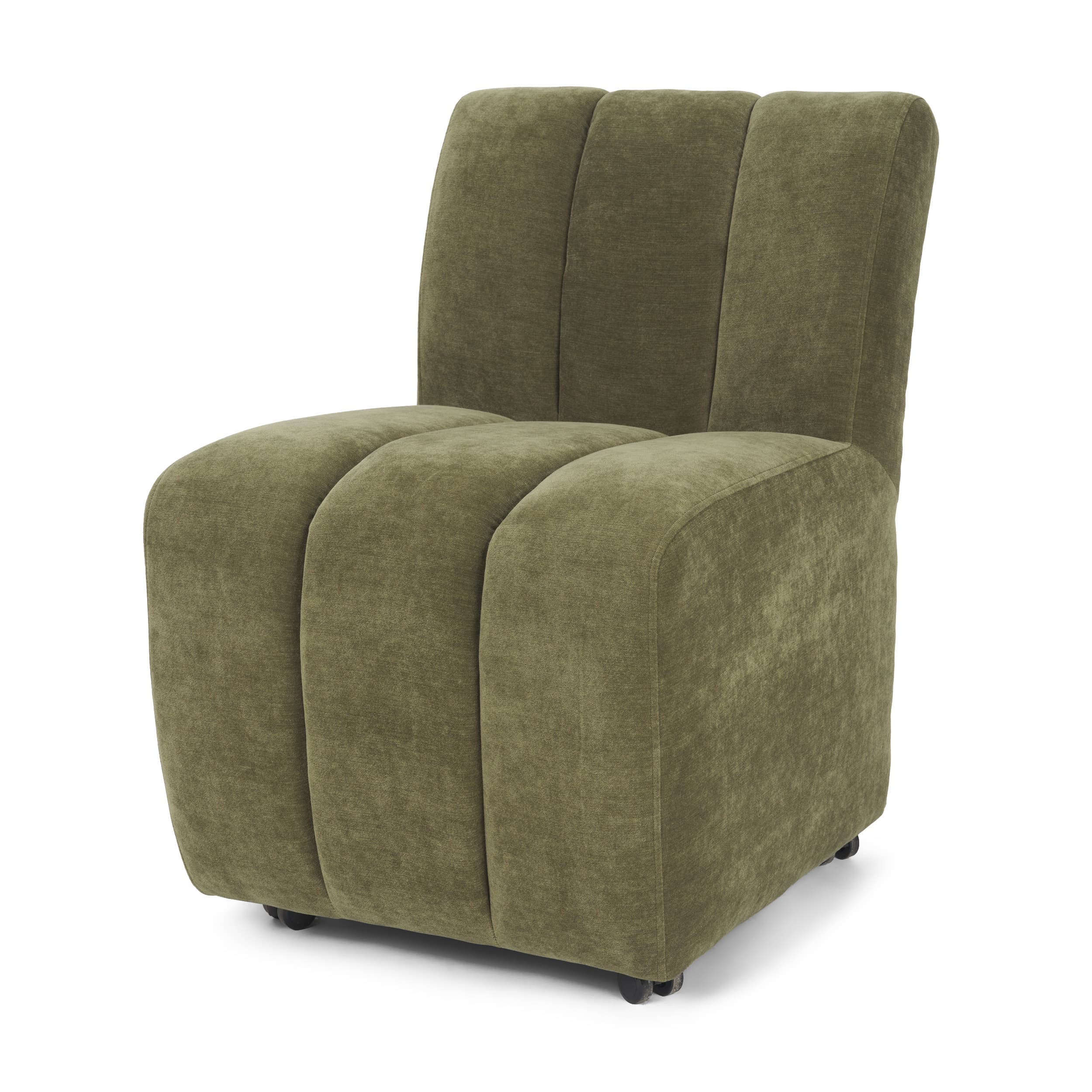 Wilkins Barrel Back Dining Arm Chair | Moss Olive Fabric w/ Wood — product photograph