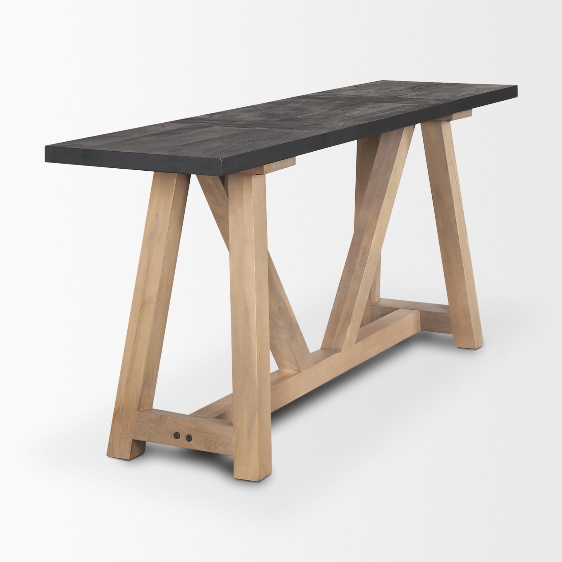 Rialto Two-Toned Black and Brown Wood Angular Leg Console Table — product photograph