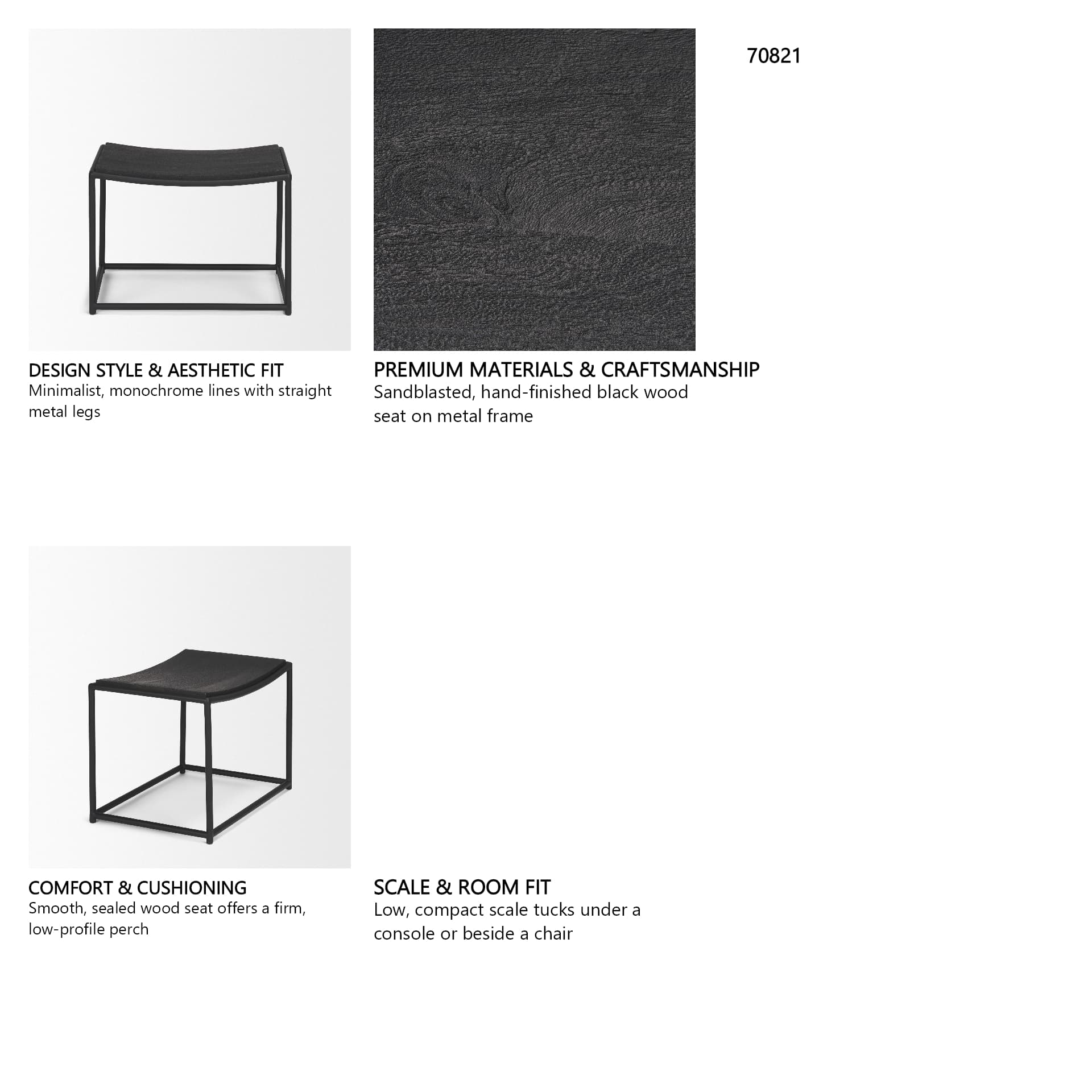 Taniel Textured Black Wood w/ Black Metal Stool — in a styled room