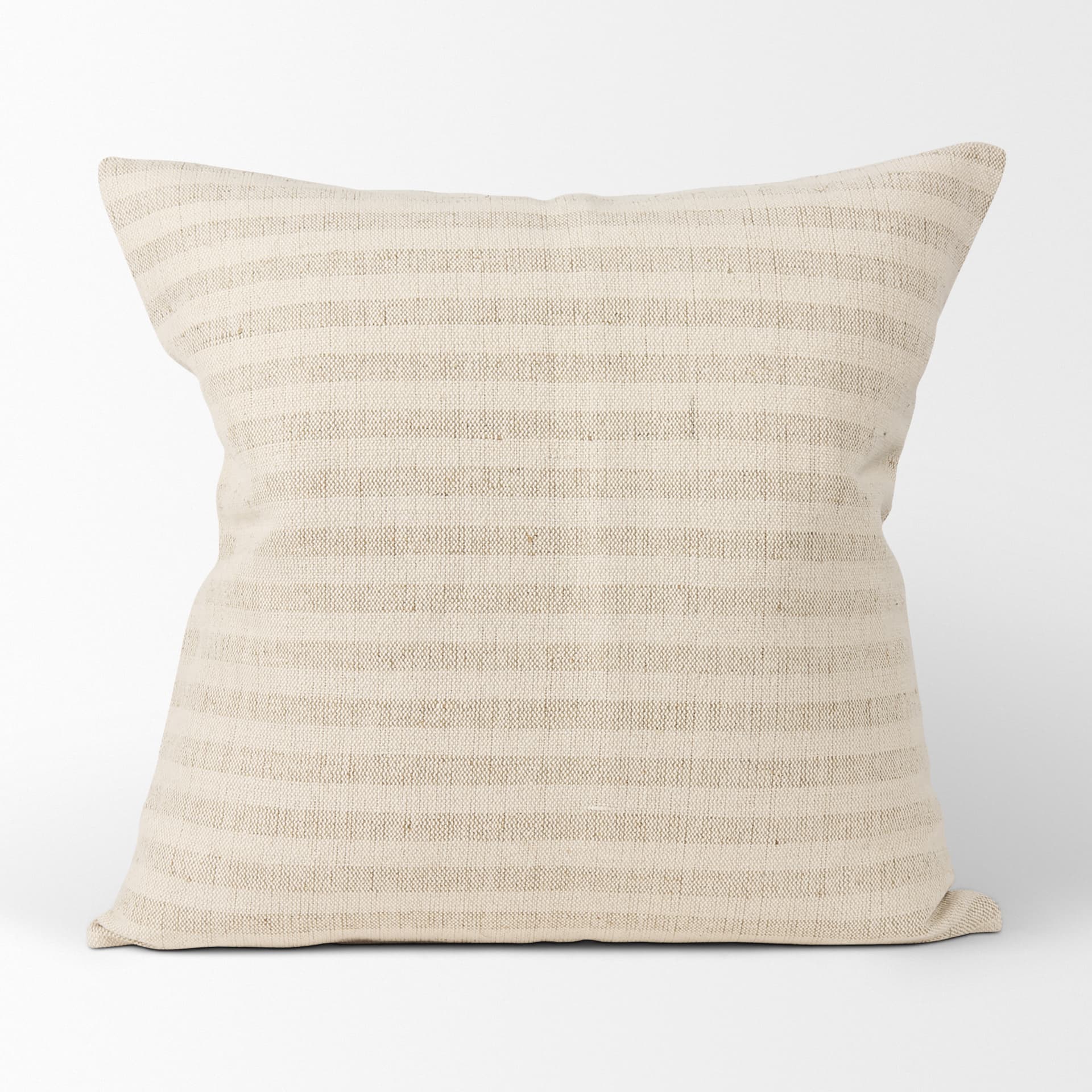 Jace 22x22 Cream/Beige Stripe Linen-Cotton Square Pillow Cover w/Down Filler — product photograph