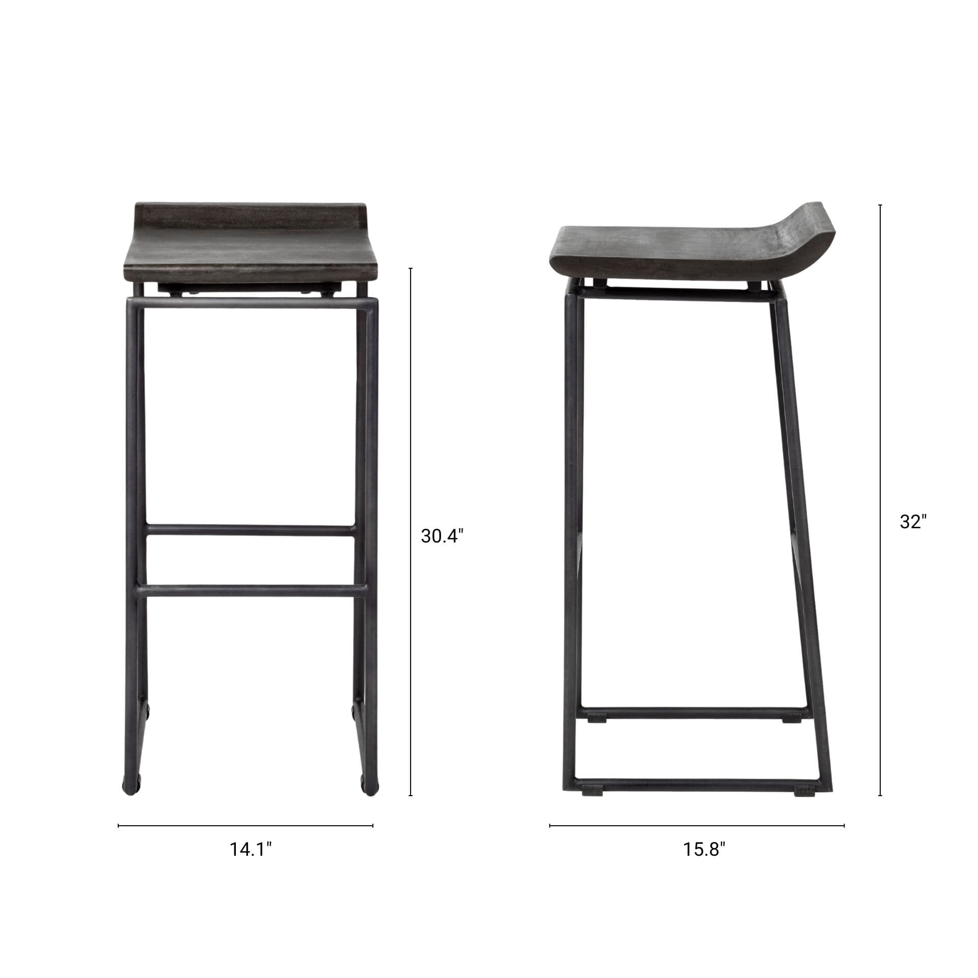 Givens Low Back 32in Seat Bar Stool | Black Wood w/ Black Metal — product photograph