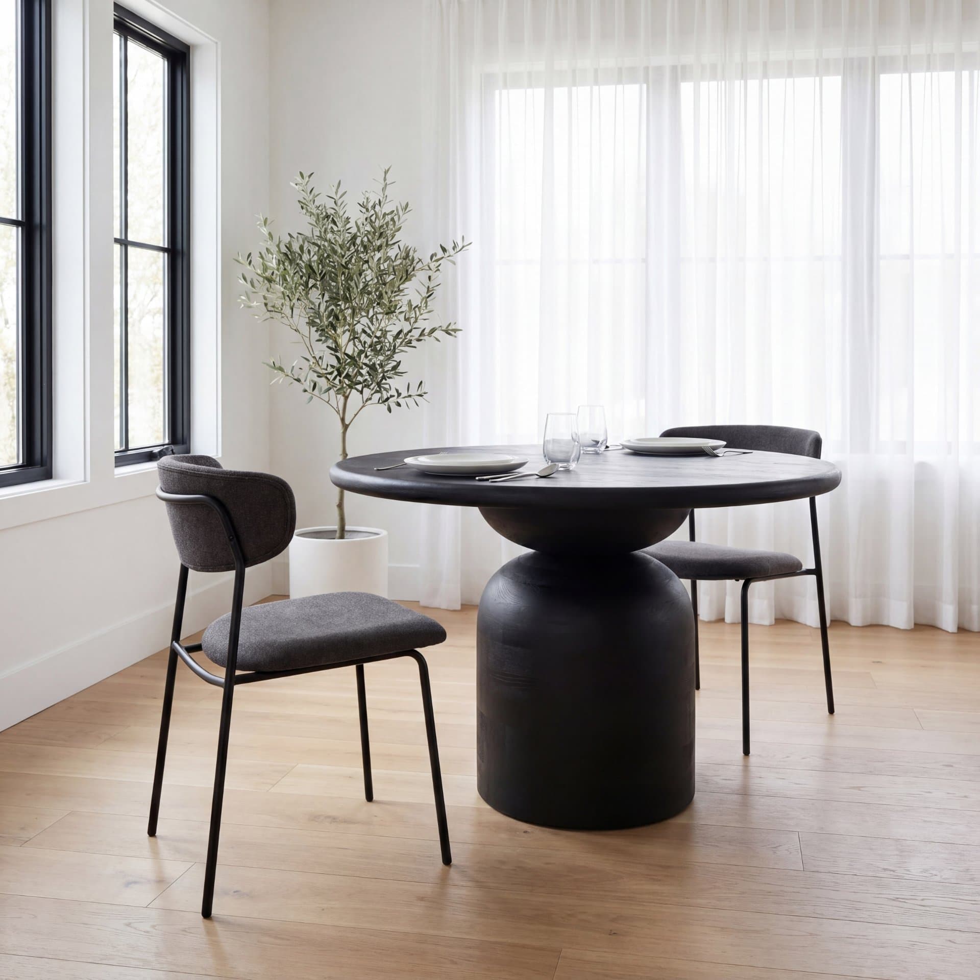 Corey Contoured Back Dining Side Chair | Gray Fabric w/ Metal — product photograph