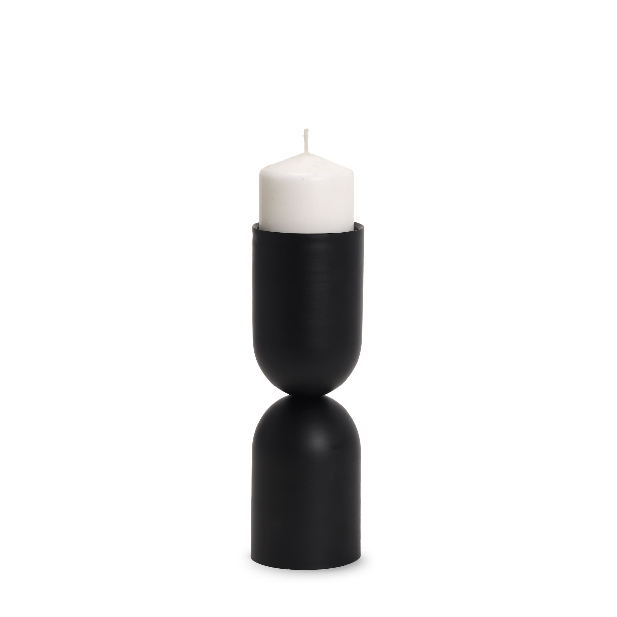Qamra Medium Black Metal Pillar Candle Holder — product photograph