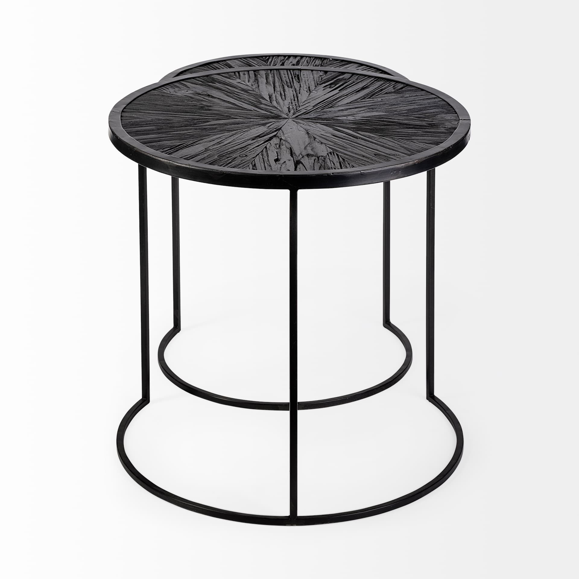 Chakra 19.7" Set of Two Round Dark Wood Top Black Frame Accent Tables — product photograph