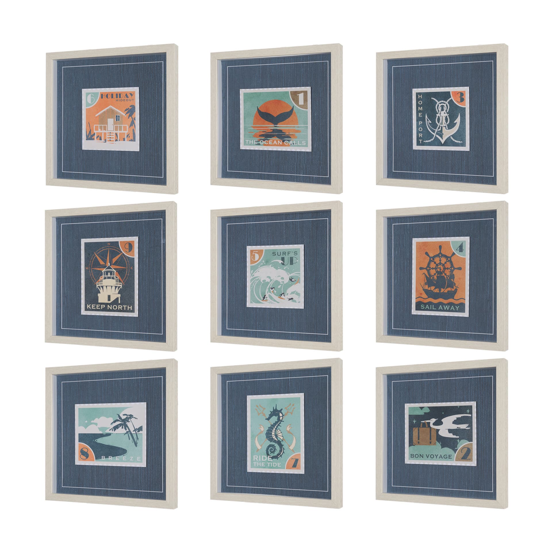 Bon Voyage (Set of 9) by Mercana Studio a Hand Embellished Framed Art Print Matted under Glass — product photograph