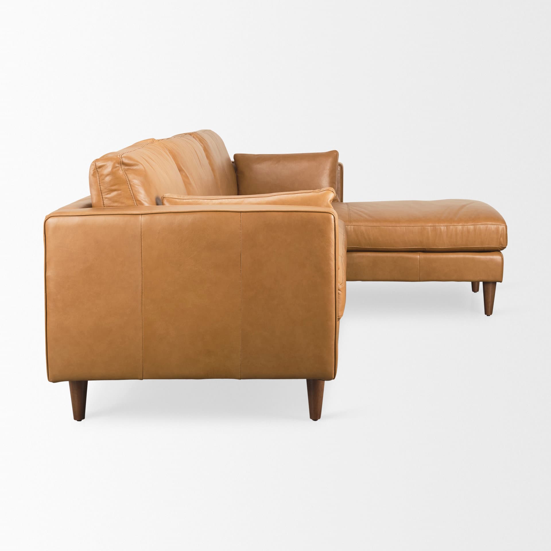Elton 111.4L x 68.1W x 34.3H Tan Leather Right Chaise Sectional — product photograph