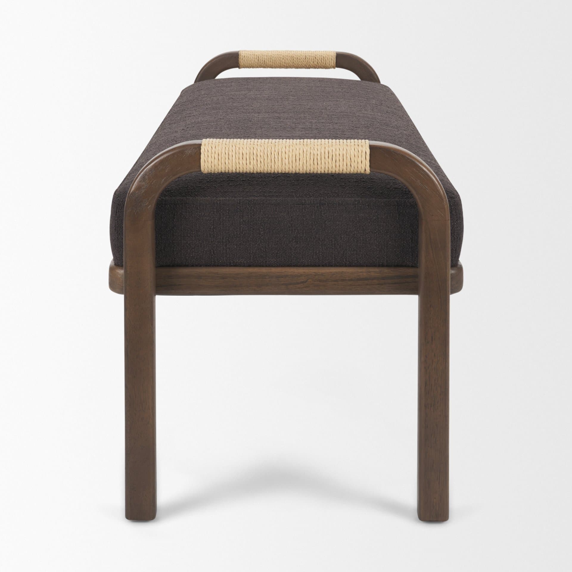 Freya Upholstered Bench | Charcoal Fabric | Brown Wood Frame — product photograph