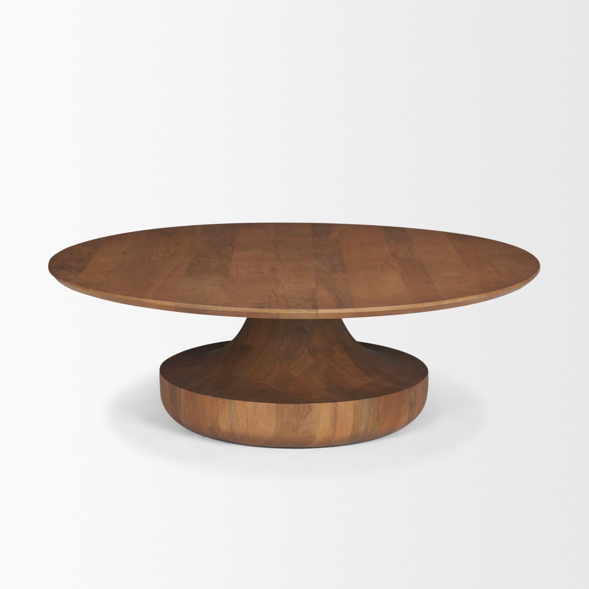 Arno Warm Mid-Brown Wood Sculptural Round Coffee Table — product photograph