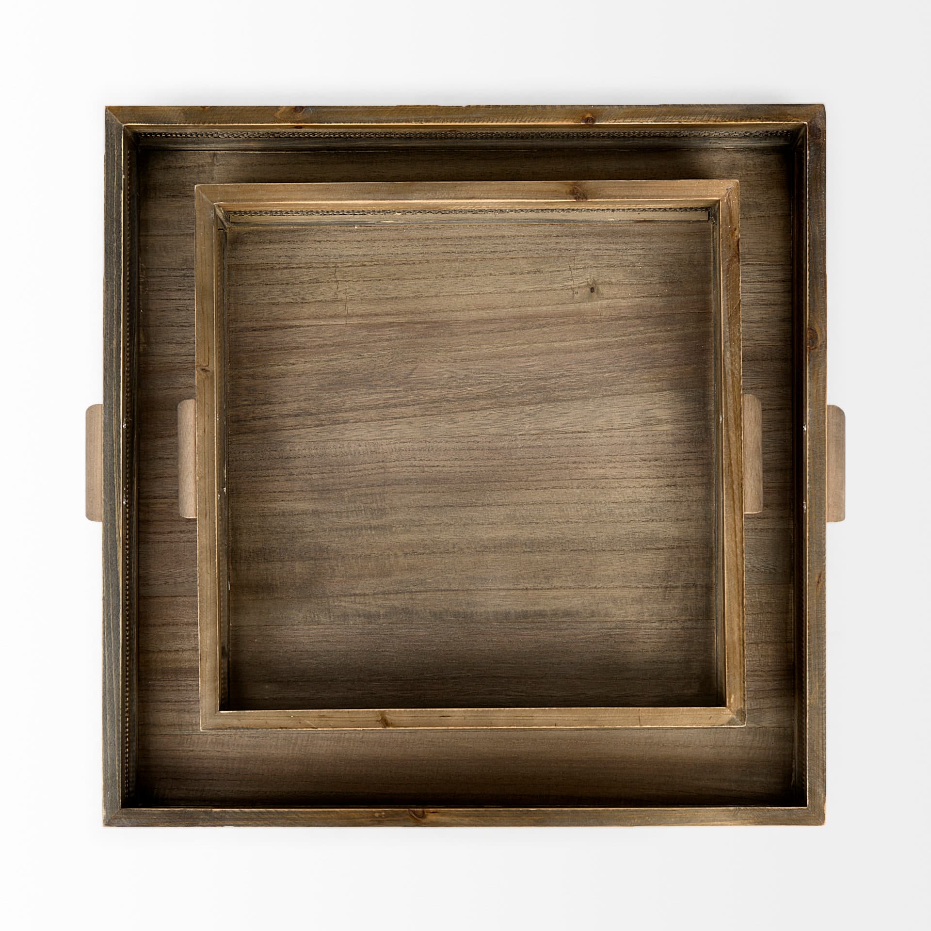 Sonny 23.6L x 23.6W x 2.0H Set of Two Brown Wood and Wicker Square Trays — product photograph