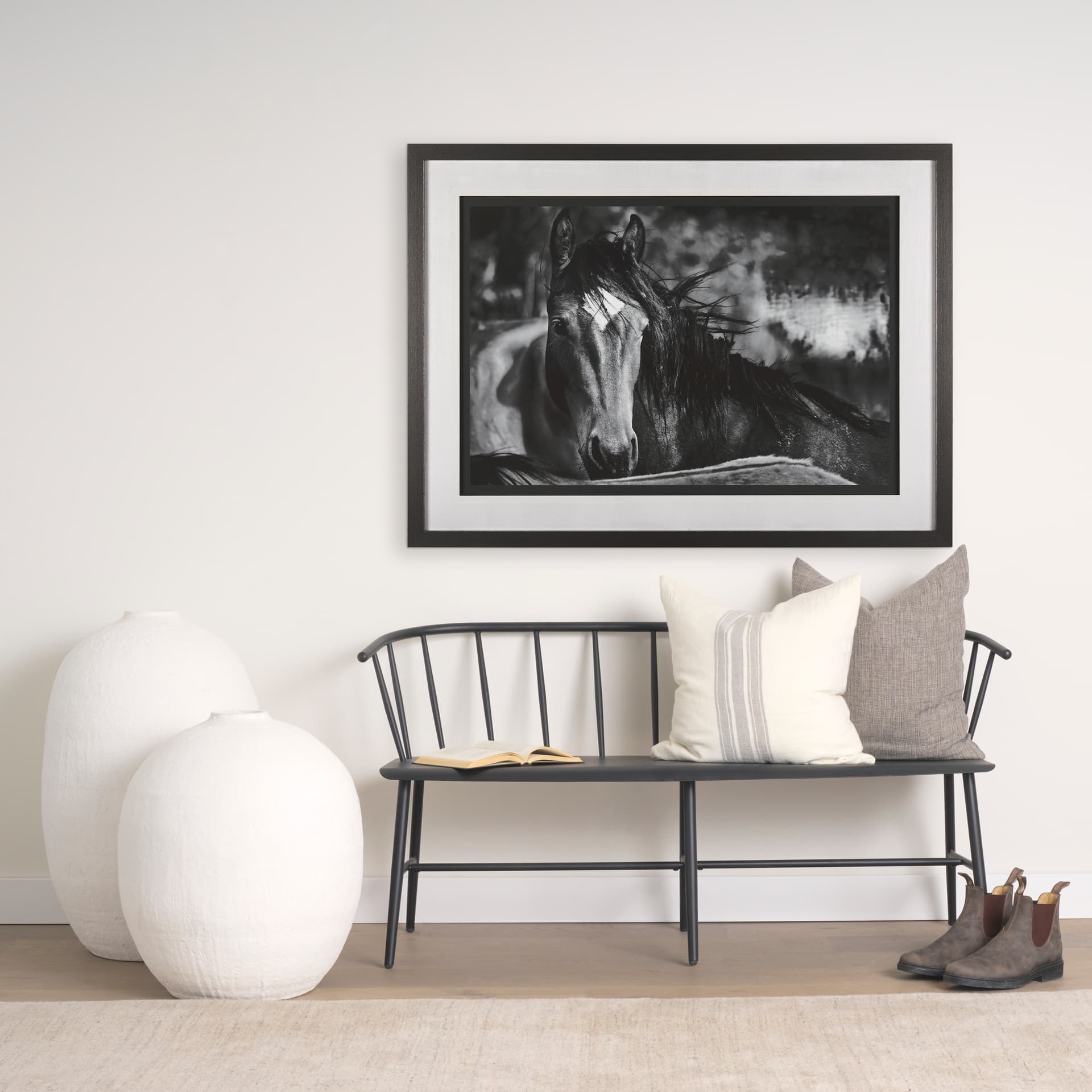 Patrice 22x22 Cream With Gray Stripes Pillow Cover w/Filler — in a styled room