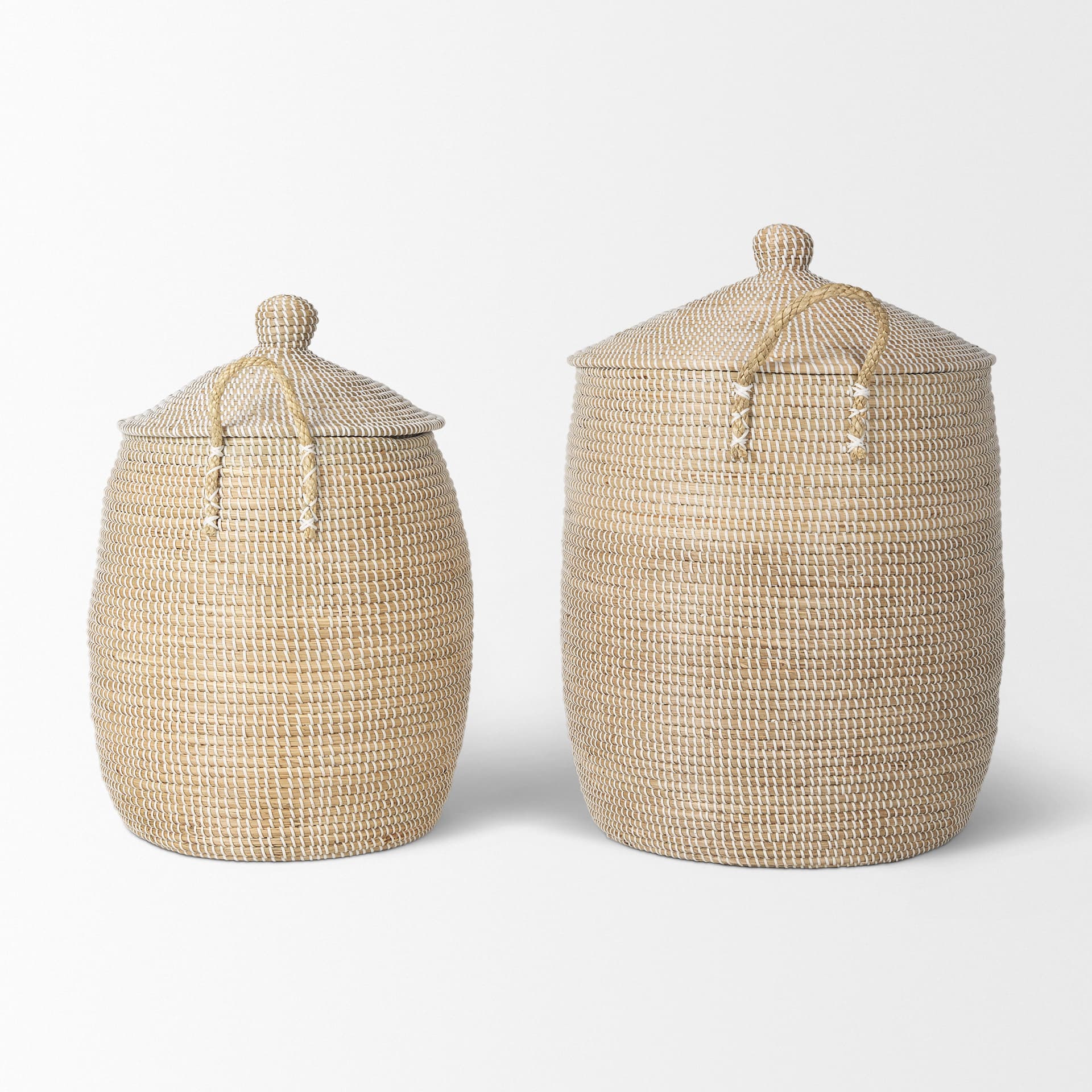 Kairi Set of 2 Seagrass Floor Baskets w/ Lids and Handles — product photograph