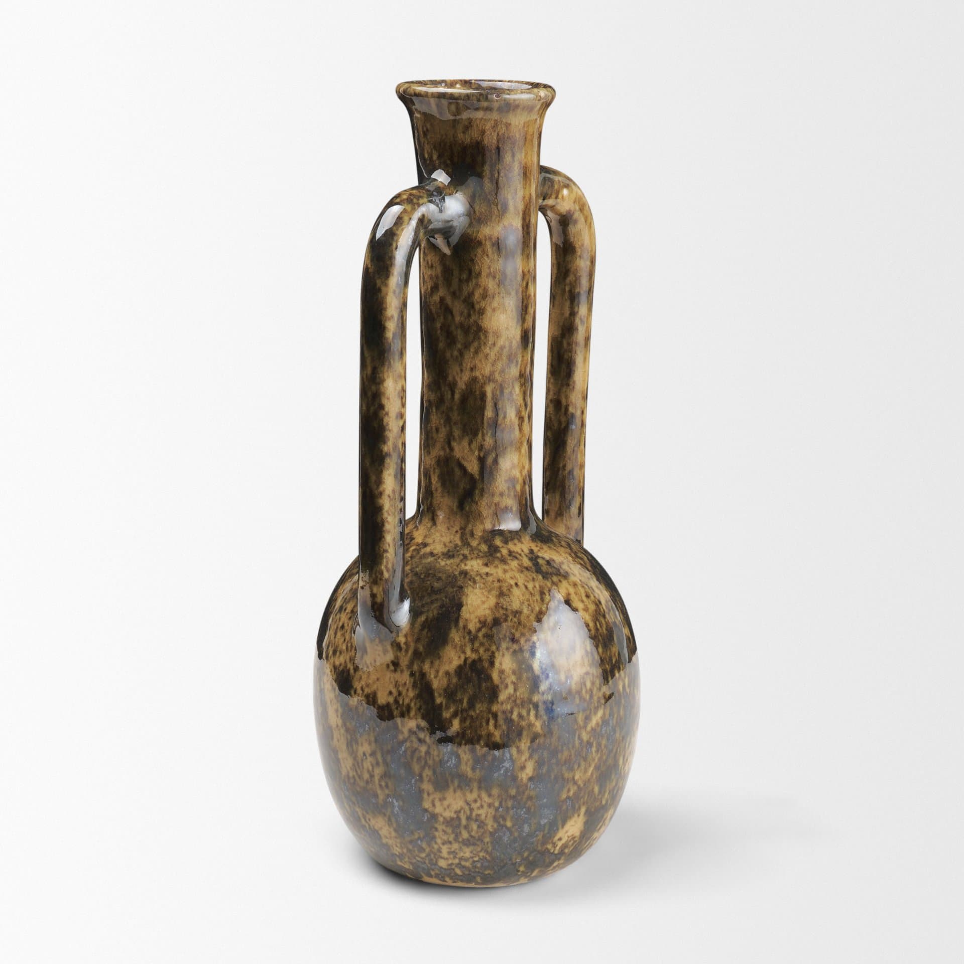 Aven Mottled Brown Glazed Ceramic Tall Neck Decorative Vase w/ Handles — product photograph