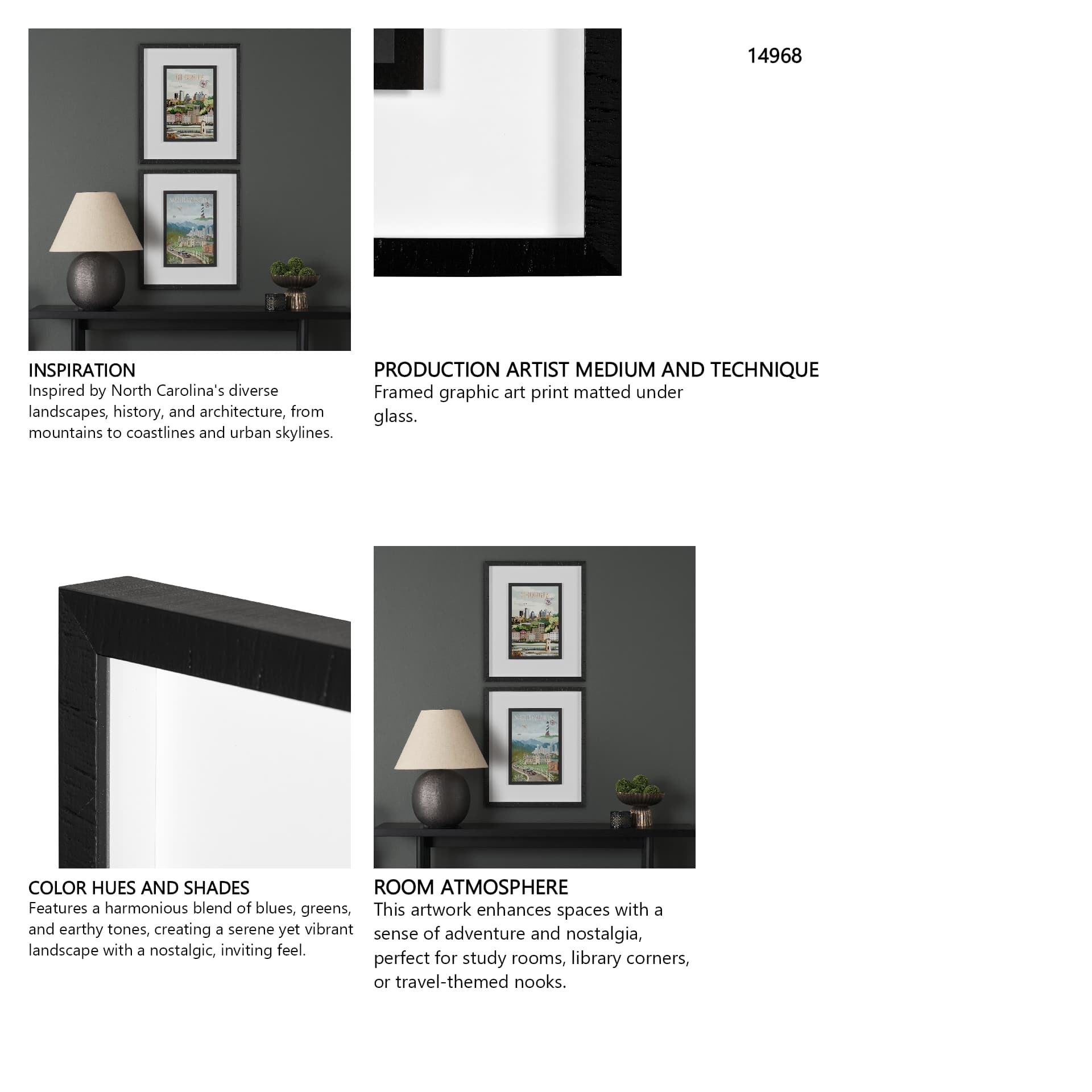 North Carolina by Mercana Studio a Framed Art Print Matted under Glass — in a styled room