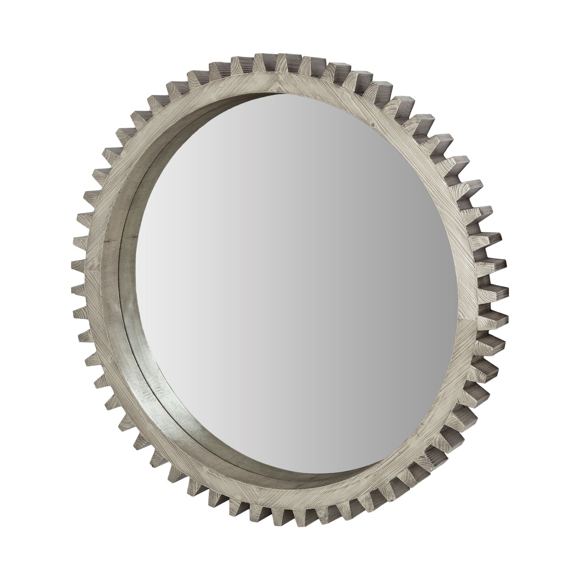 Cog Mirror 44" Round Gray Wood Frame Mirror — product photograph