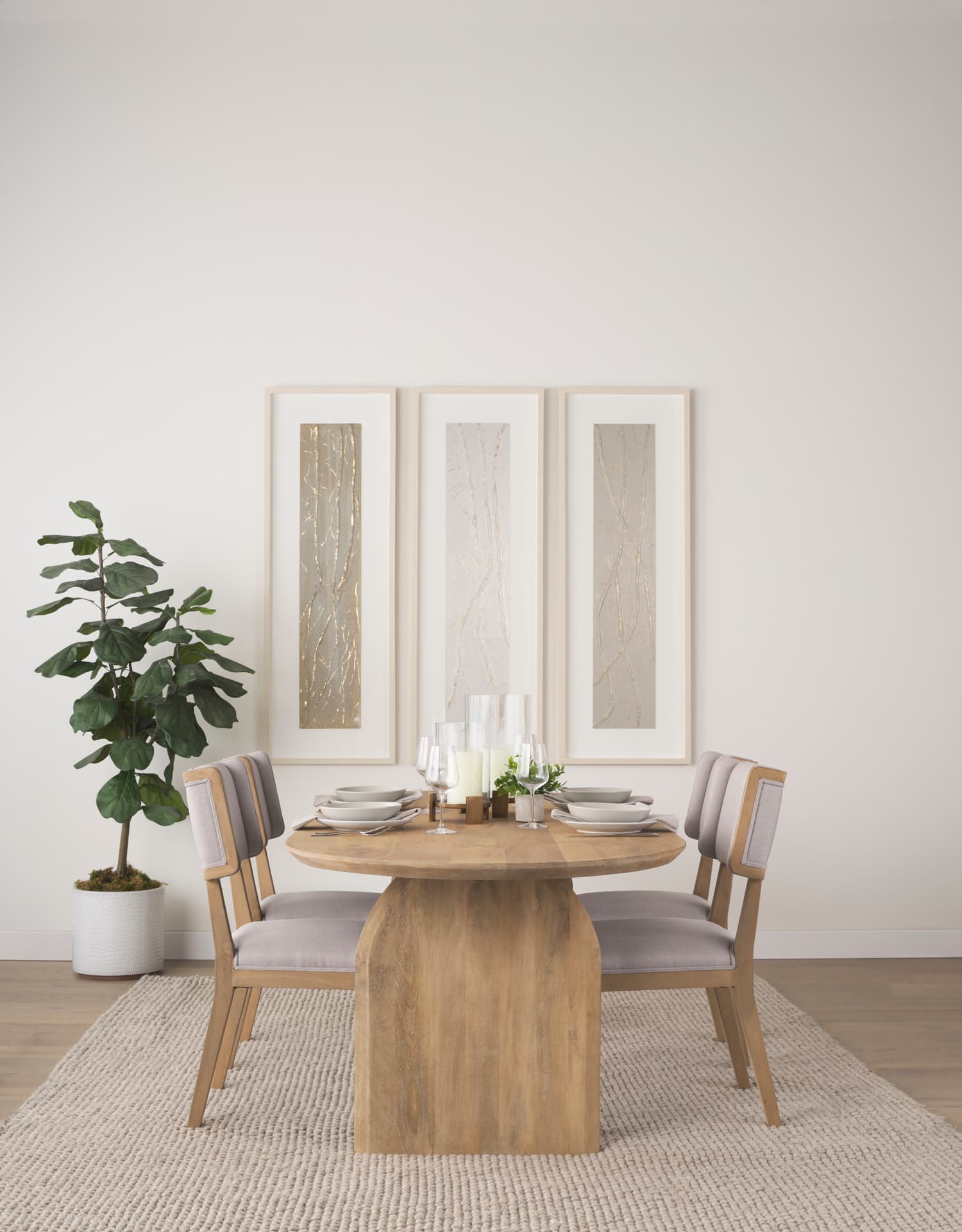 Tenton Open Back Dining Side Chair | Grey Fabric w/ Brown Wooden — product photograph