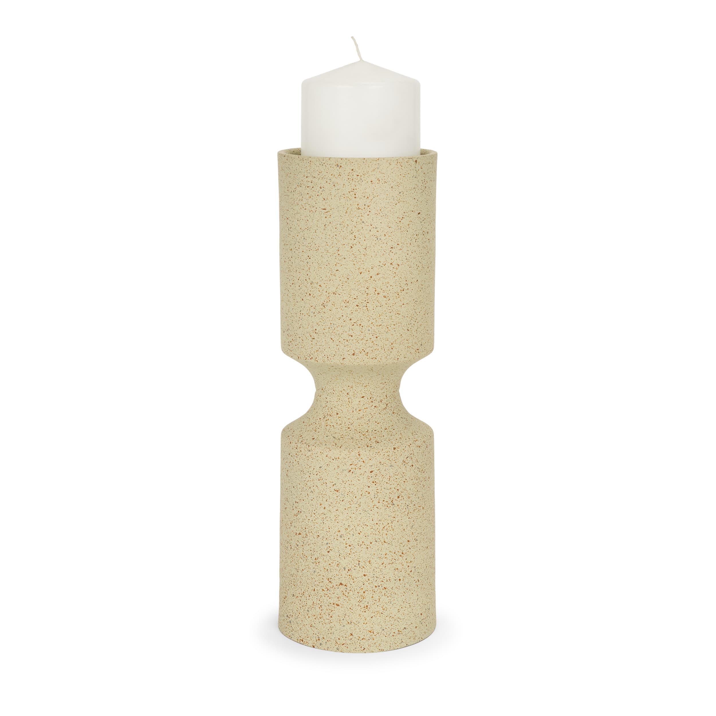 Akira Large Textured Beige Metal Pillar Candle Holder — product photograph