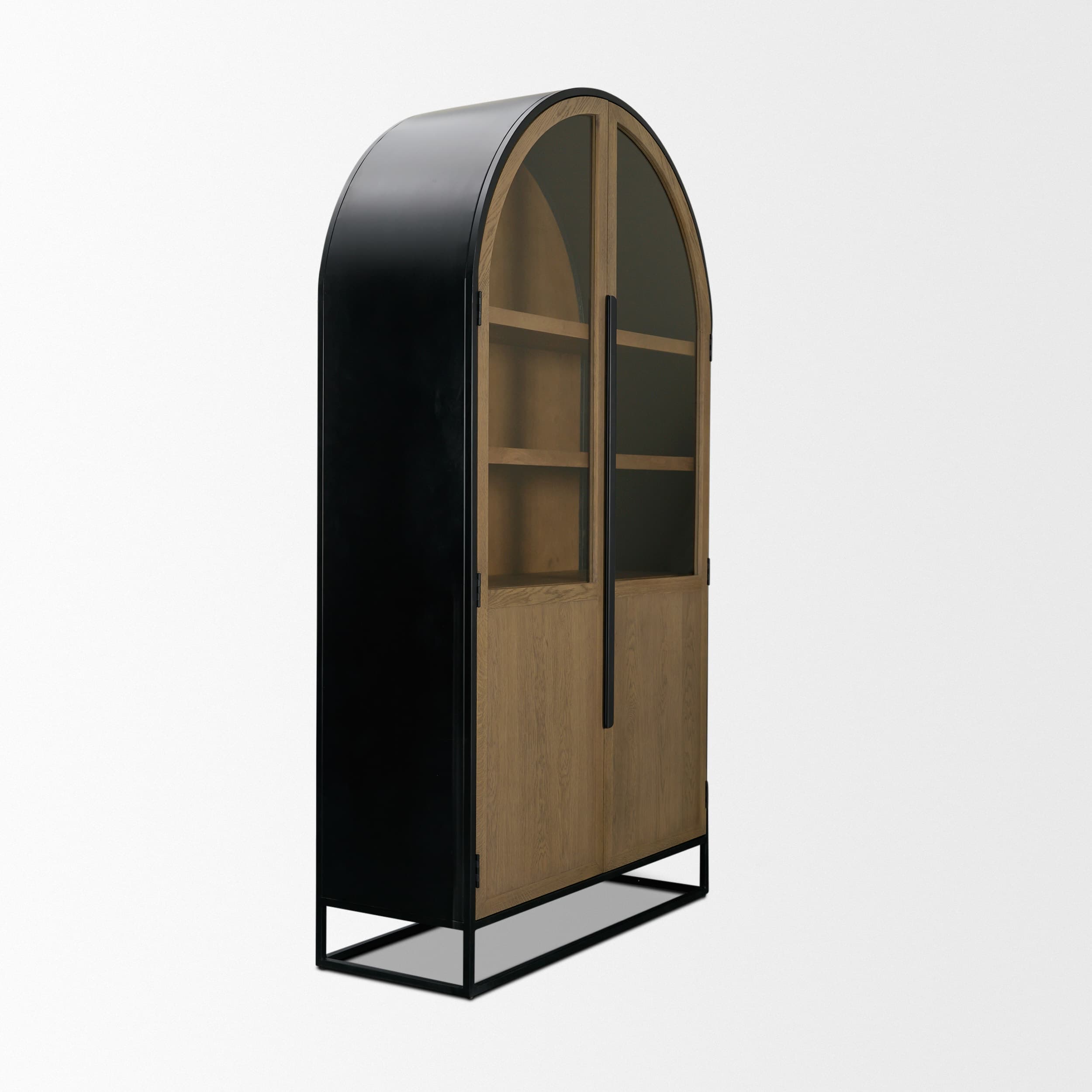 Sloan 47.5W x 80.5H Light Brown W/Black Metal Frame Arched Cabinet — product photograph