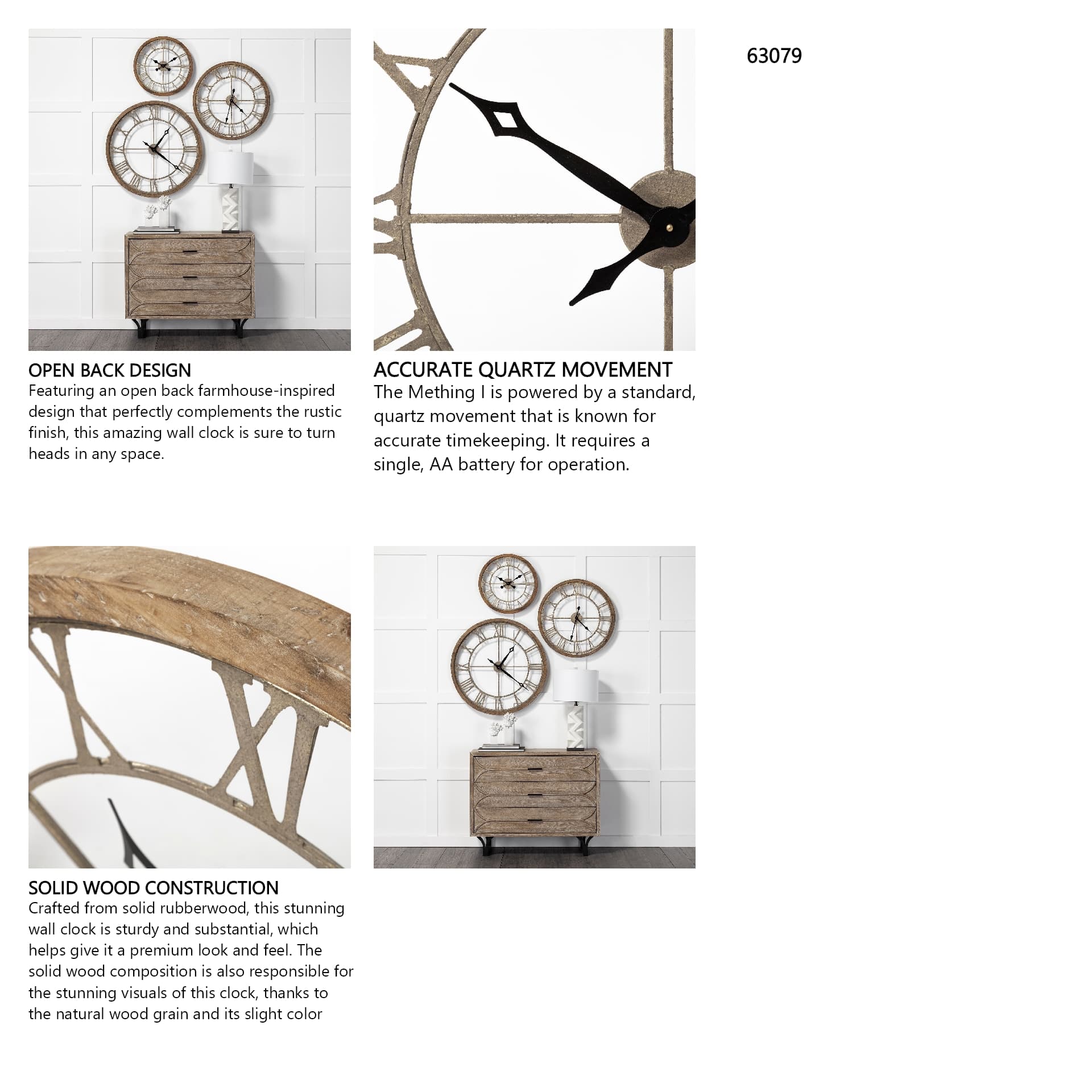 Mething Light Brown 31.5" Large Farmhouse Wall Clock — in a styled room